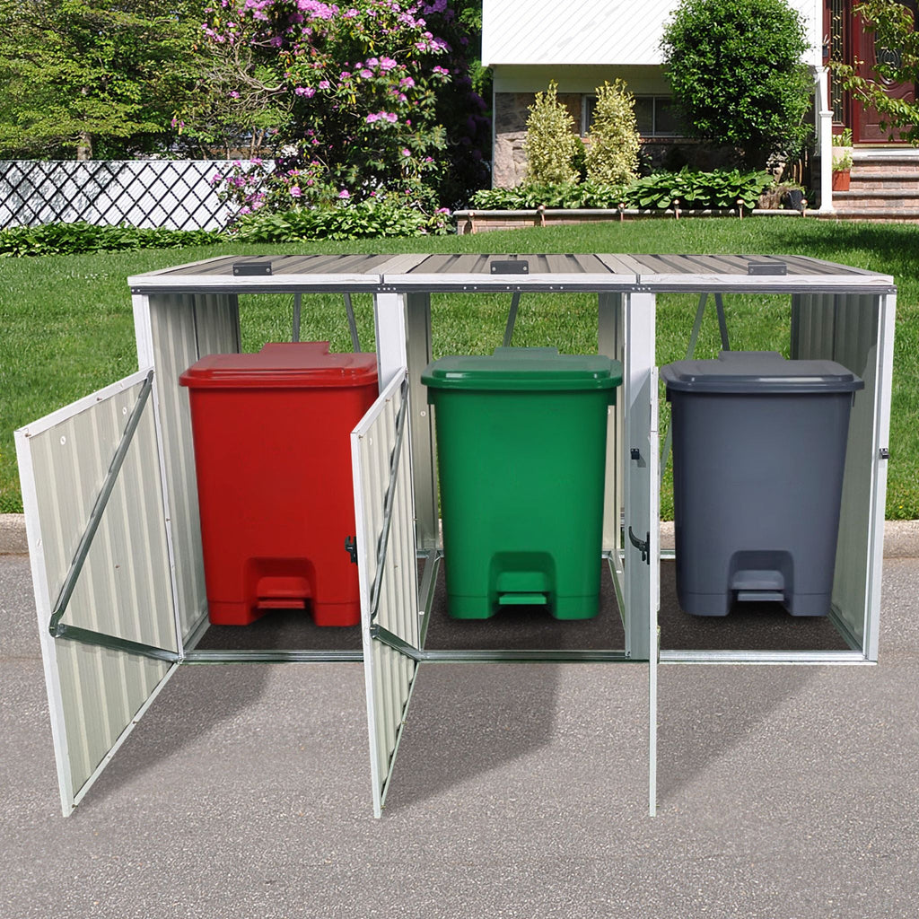 87-Inch Extra Large Heavy-Duty Outdoor Metal Garbage Bin Shed For 3 Trash Cans (SAK34981) – SAKSBY WHOLESALE, view 6