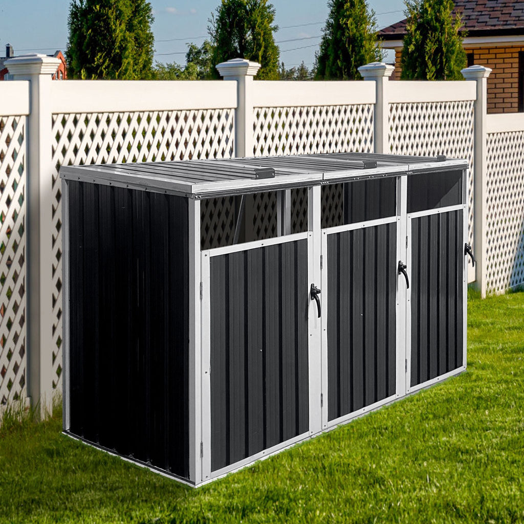 87-Inch Extra Large Heavy-Duty Outdoor Metal Garbage Bin Shed For 3 Trash Cans (SAK34981) – SAKSBY WHOLESALE, view 4
