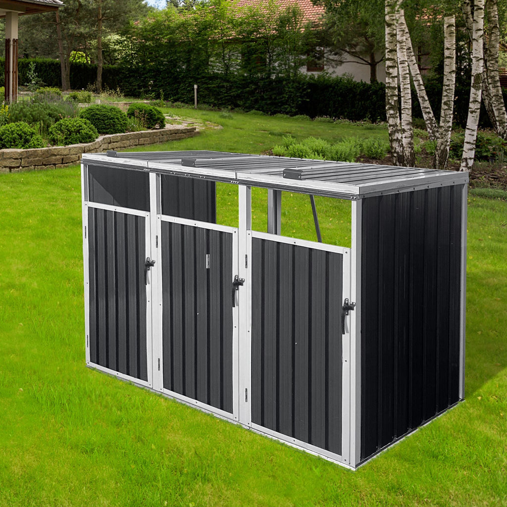 87-Inch Extra Large Heavy-Duty Outdoor Metal Garbage Bin Shed For 3 Trash Cans (SAK34981) – SAKSBY WHOLESALE, view 5