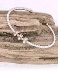 Cuff Alloy Plated 3mm Beaded Bracelet w/Glass Beveled Glass 7-8”