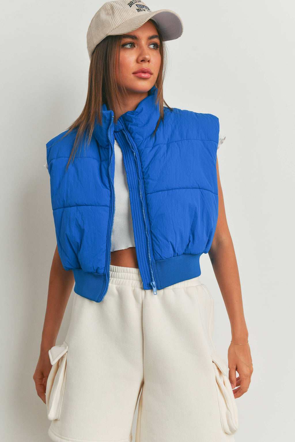 Pretty Little Patriot Pretty Little Patriot Royal Blue Crop Puffer Vest — Blue detail