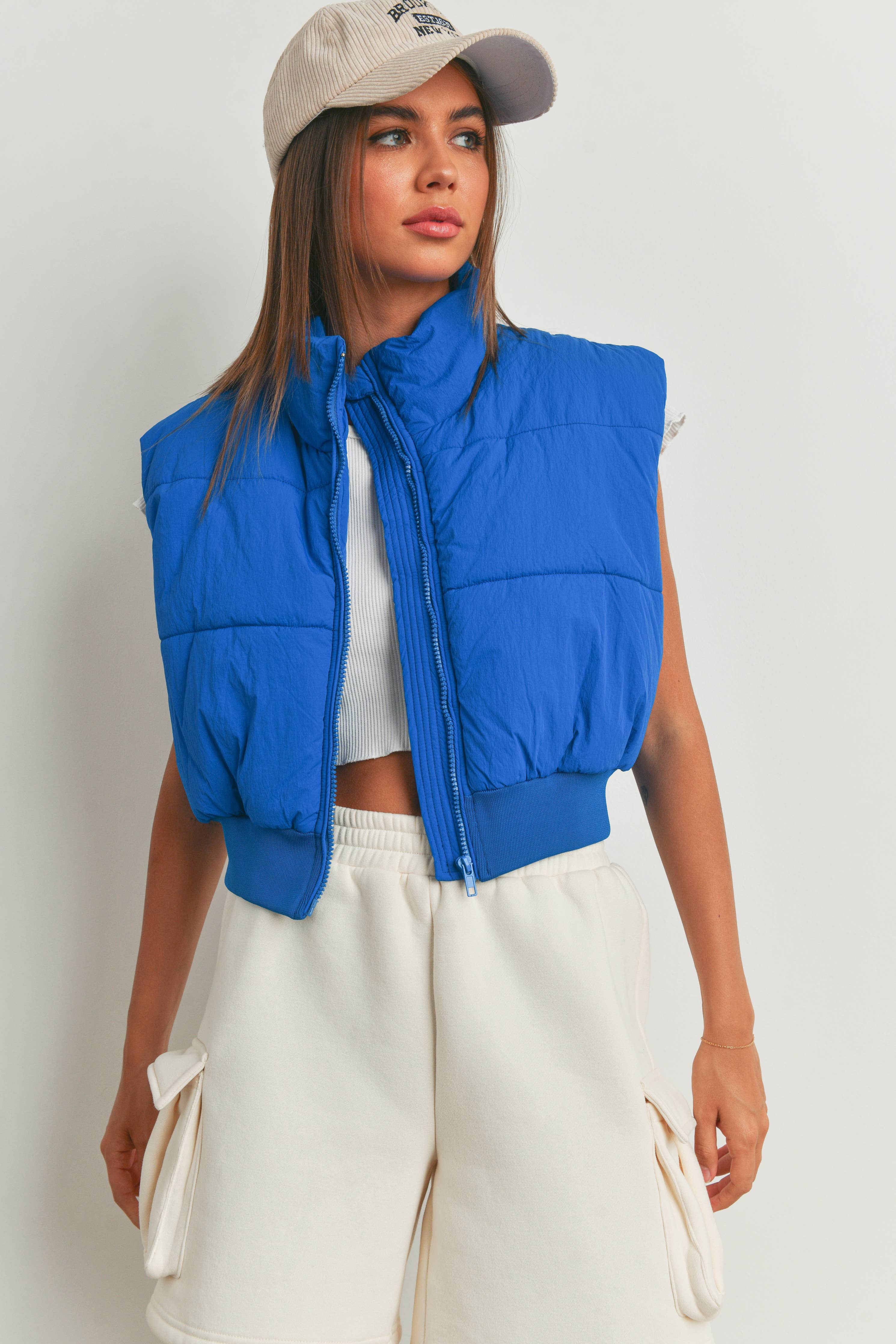 Pretty Little Patriot Pretty Little Patriot Royal Blue Crop Puffer Vest — Blue detail