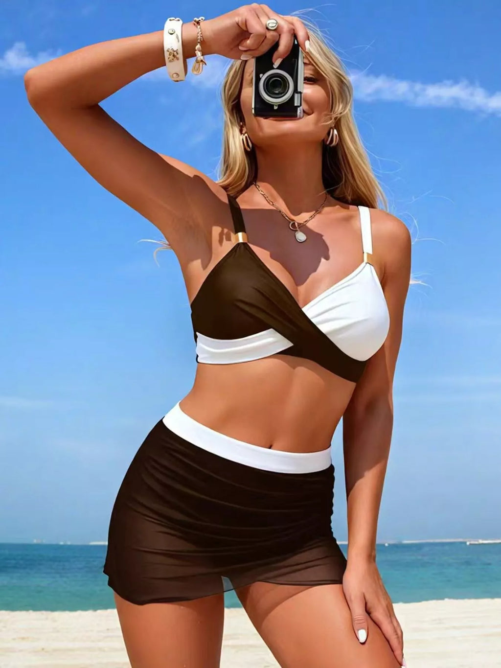 Two Tone Cami and Skort Swim Set