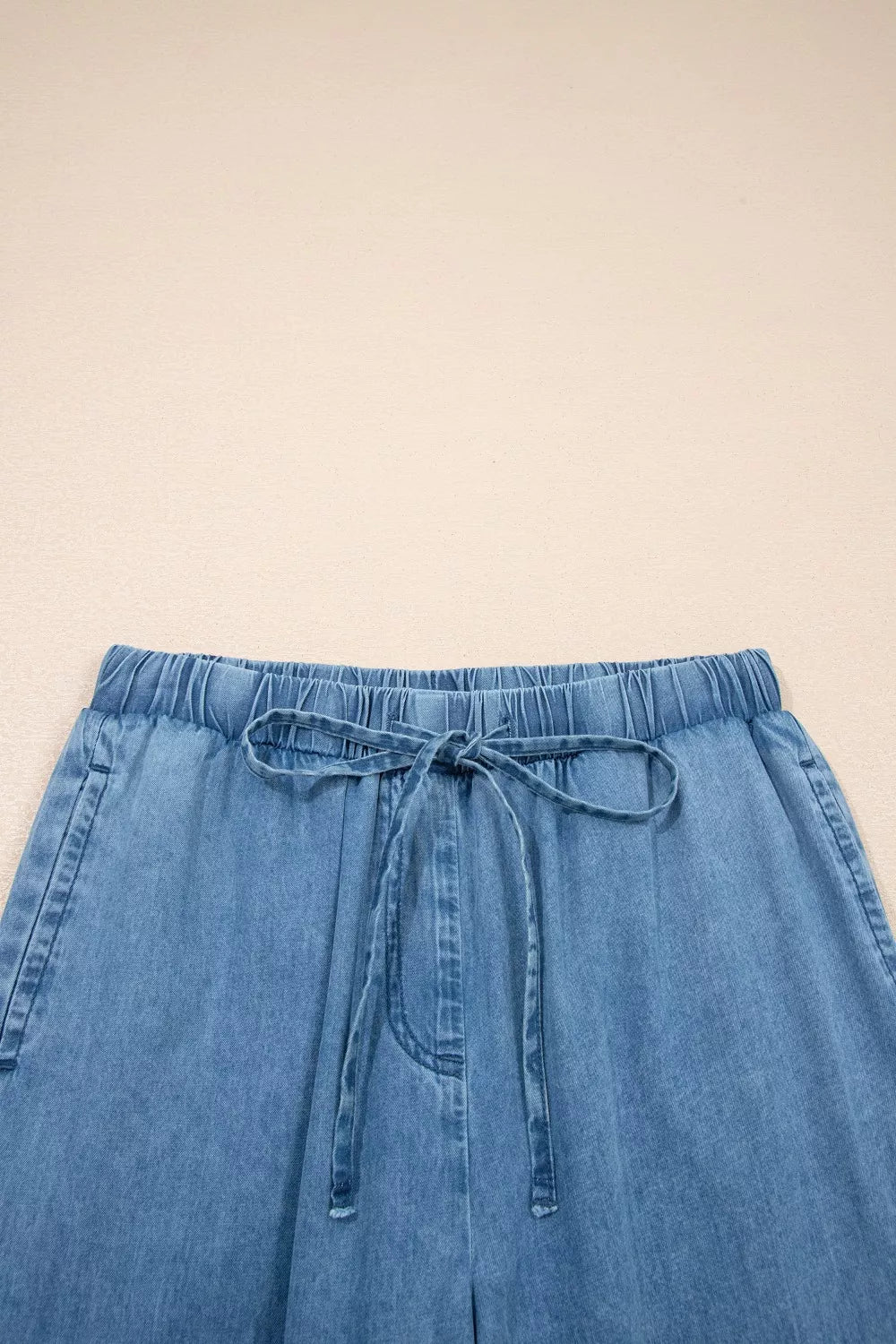 Ruffled Hem Wide Leg Chambray Pants
