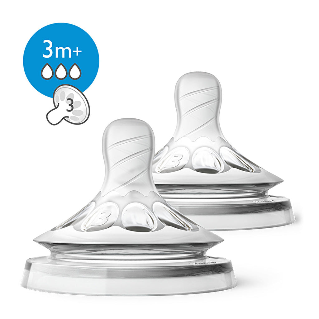 Philips Avent Natural Bottle Nipple 3 Holes - 3 Months+ | 2-Pack