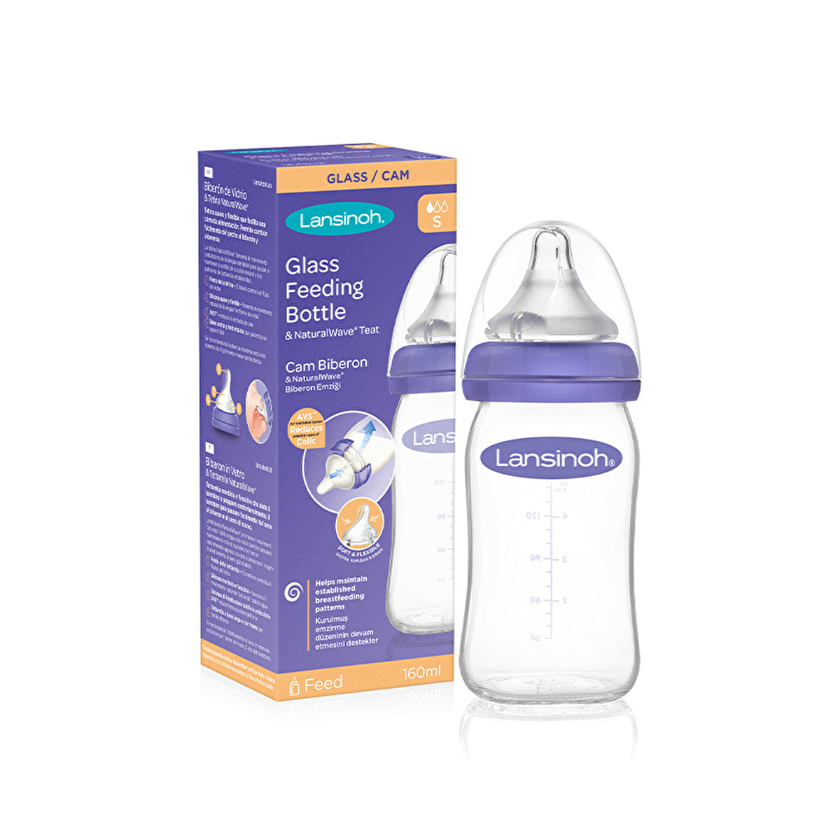 Lansinoh Glass Feeding Bottle 160ml + NaturalWave Bottle Teat Slow Flow