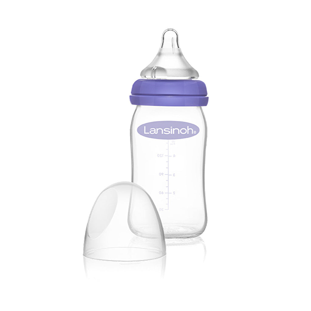 Lansinoh Glass Feeding Bottle 160ml + NaturalWave Bottle Teat Slow Flow