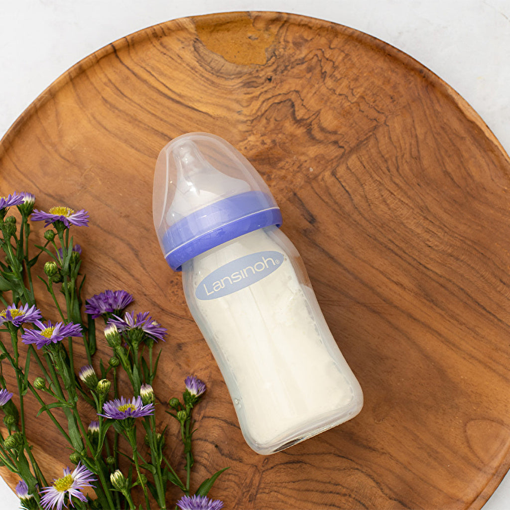 Lansinoh Glass Feeding Bottle 160ml + NaturalWave Bottle Teat Slow Flow