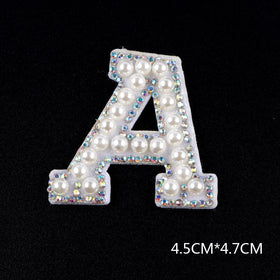 Pearl Rhinestone Cloth Sticker-Letter A-White-2 Pack