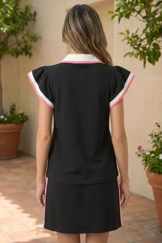 Contrast Trim Cap Sleeve Blouse and Shorts Set