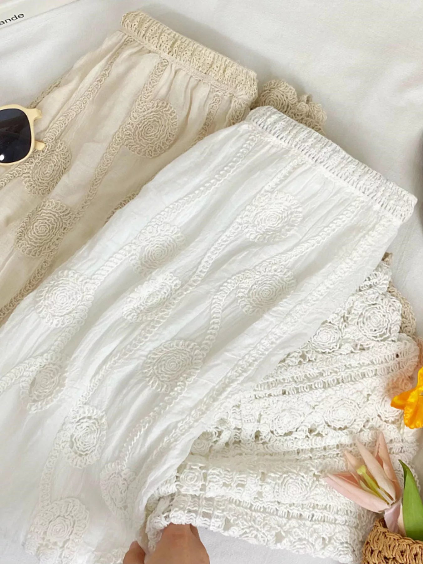 Lace Elastic Waist Midi Skirt