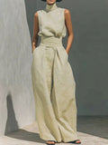 Turtleneck Sleeveless Top and Wide-Leg Pants Set