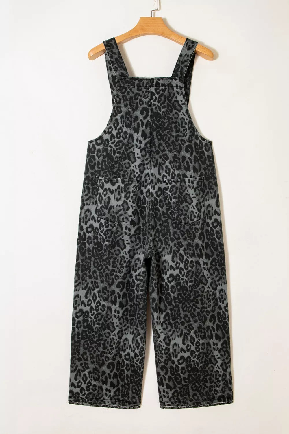 Leopard Print Button Adjustable Straps Cropped Loose Denim Overalls