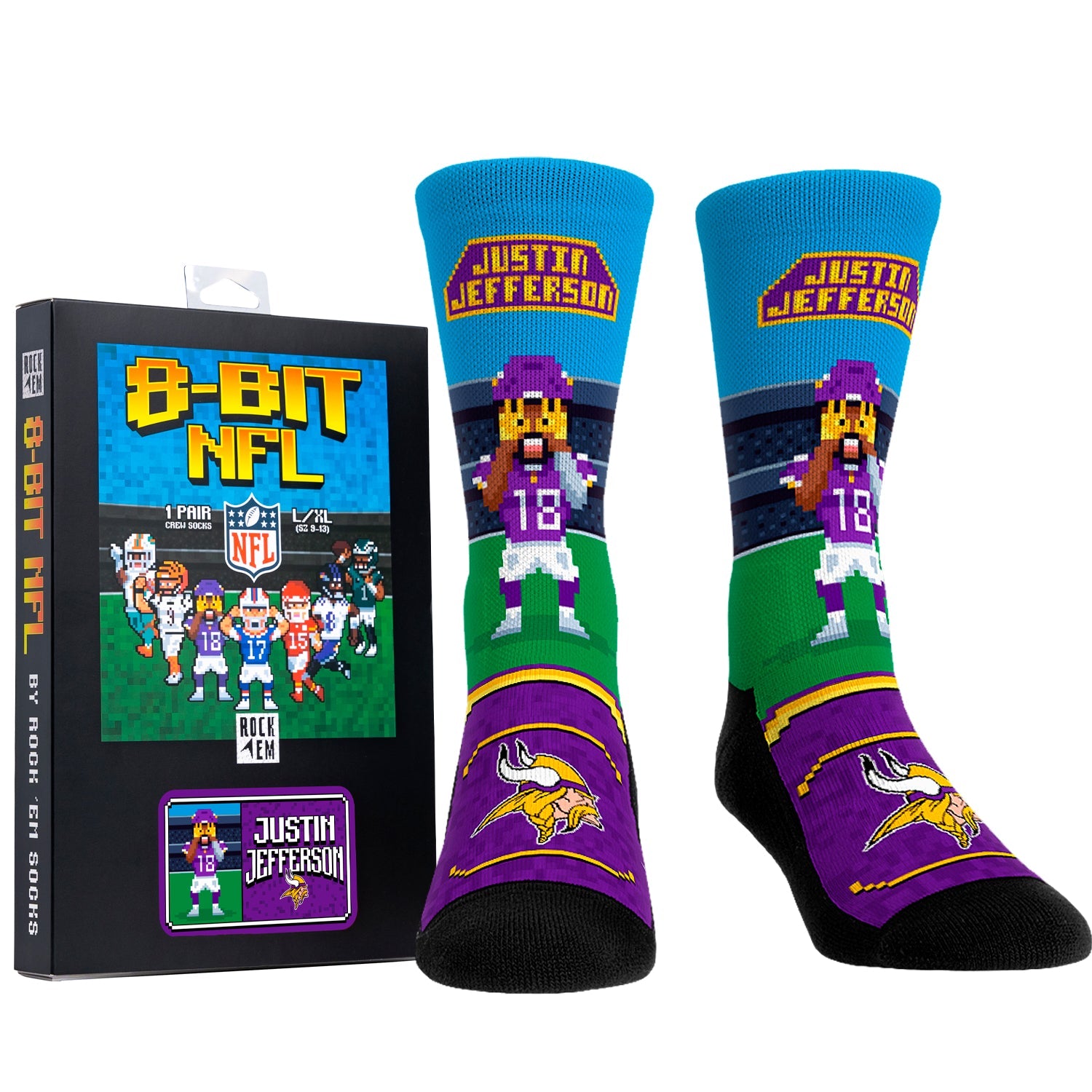 Rock 'Em Socks Justin Jefferson - Minnesota Vikings  - 8-Bit (Box Set) — main product shot