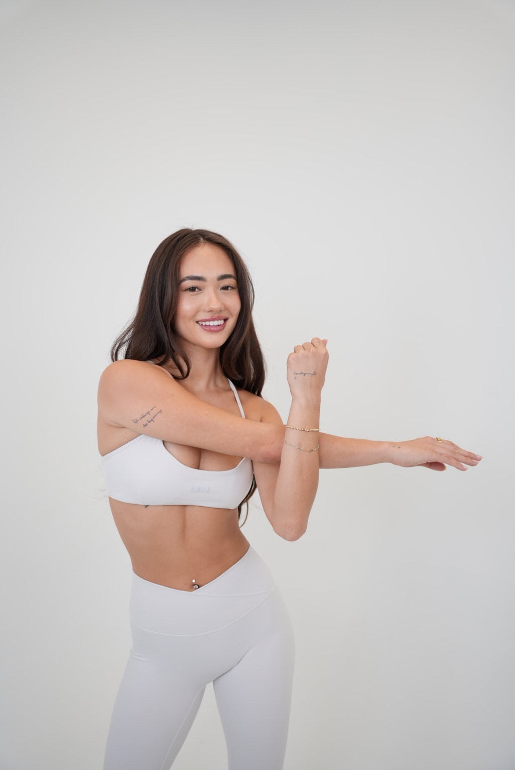 KIMITH BRAND My Time Is Divine Lime White Cross-Back Butter Soft Bra — lifestyle context