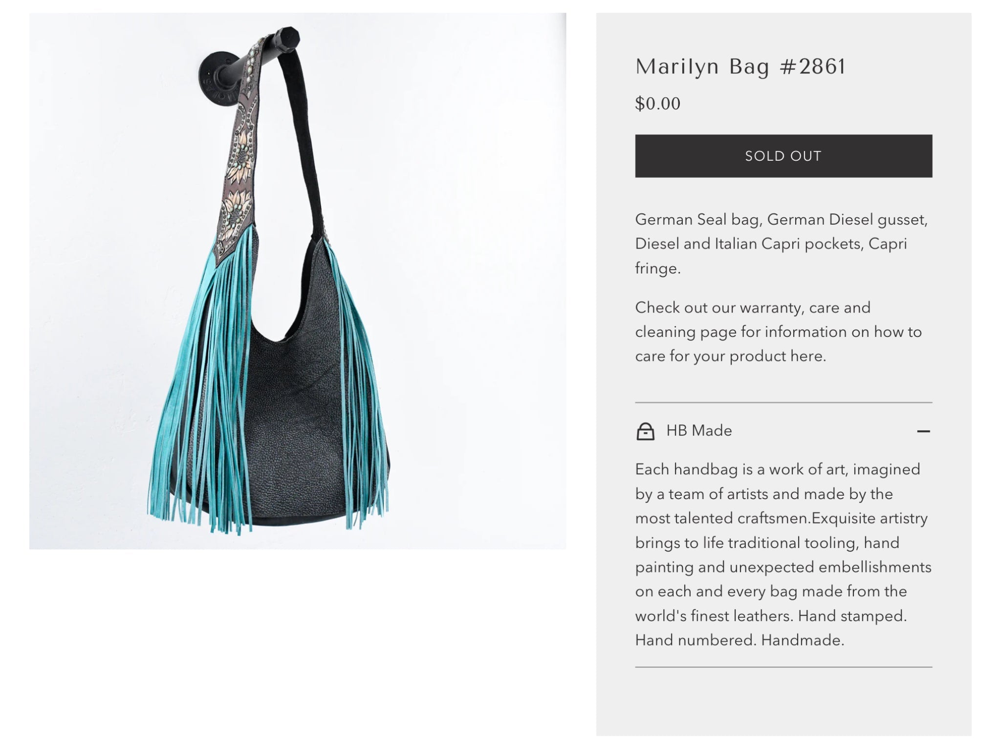 Whiskey Black & Co Heritage Marilyn Bag — Western leather construction detail