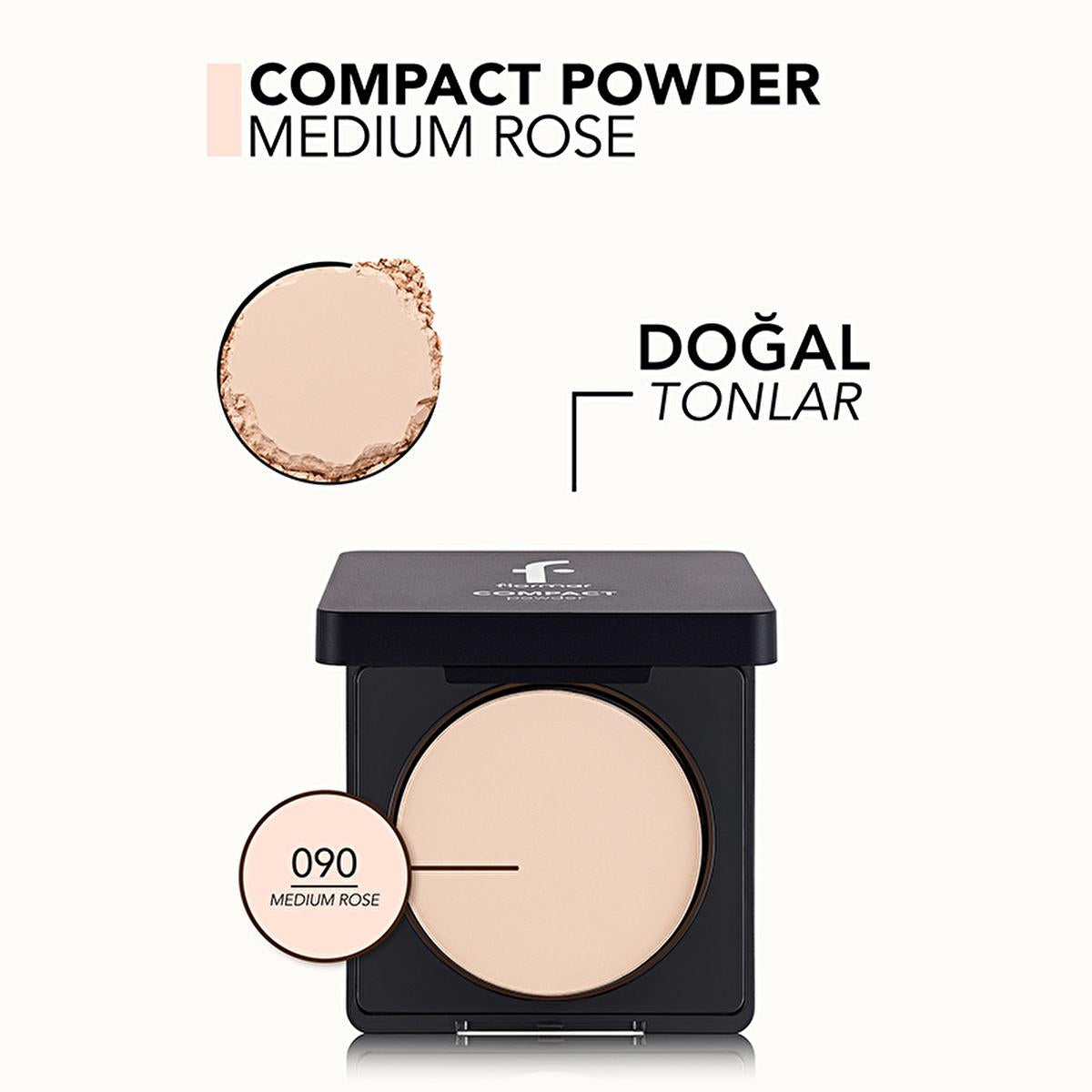 Flormar Compact Powder 090 Medium Rose - Matte Finish, High Coverage Makeup