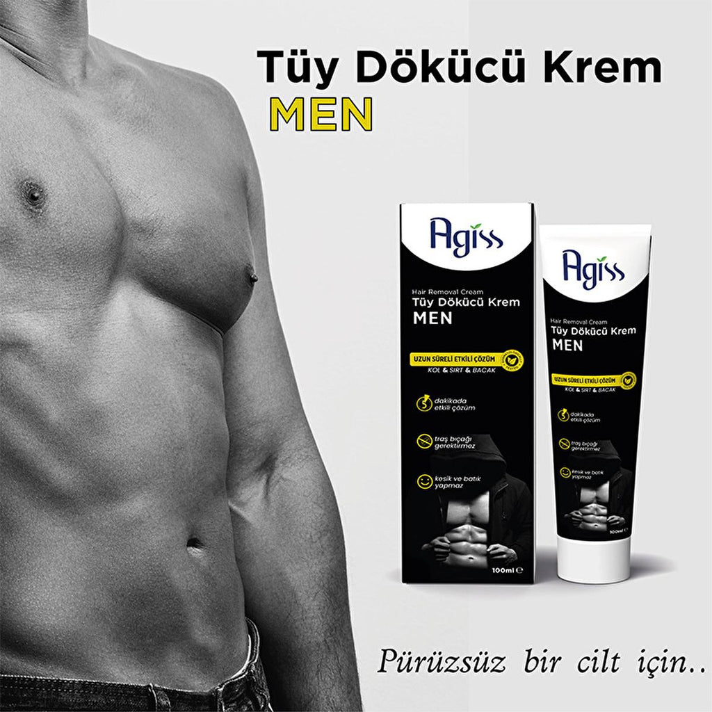 Agiss Men's Hair Removal Cream 100ml - Painless & Effective Solution for Smooth Skin