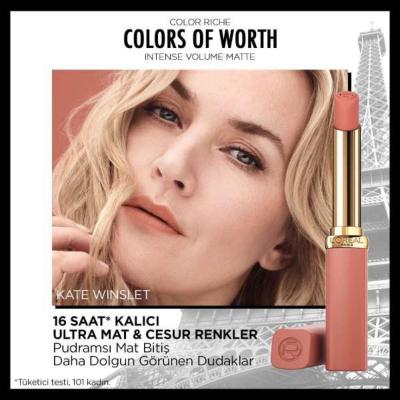 Loreal Paris Color Riche Intense Volume Matte Lipstick - 500 Beige Freedom - Long Lasting, Hyaluronic Acid for Fuller Lips