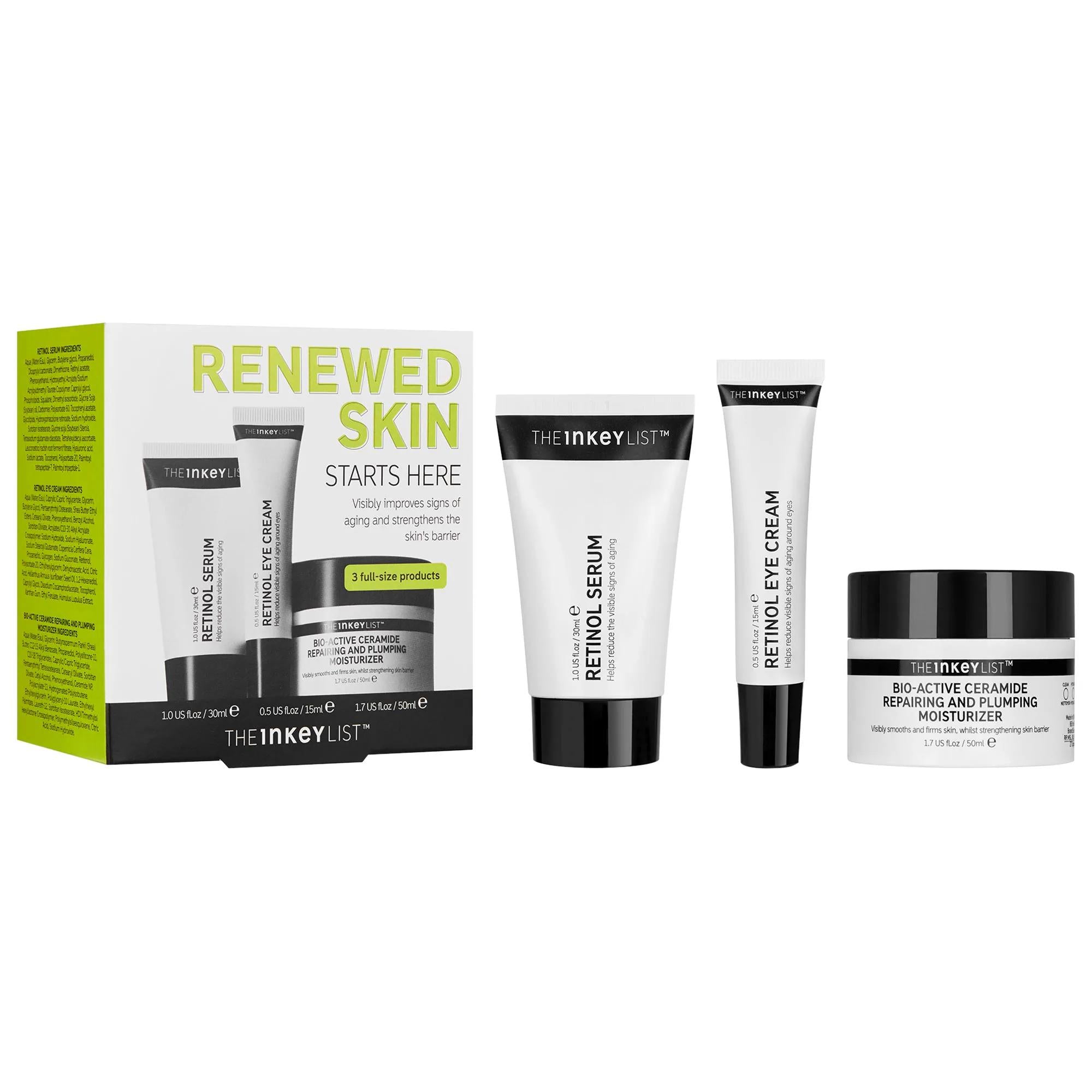 Renewed Skin Starts Here Set: Retinol Serum, Eye Cream & Ceramide Moisturizer | Anti-Aging, Fine Lines & Wrinkles Treatment | Vegan & Cruelty-Free