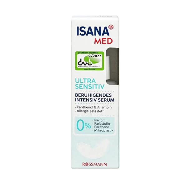Isana Med Ultra Sensitive Facial Serum: Soothing Relief for Irritated Skin, Vegan, Dermatologically Tested, Pantenol & Allantoin, 1.01 fl oz