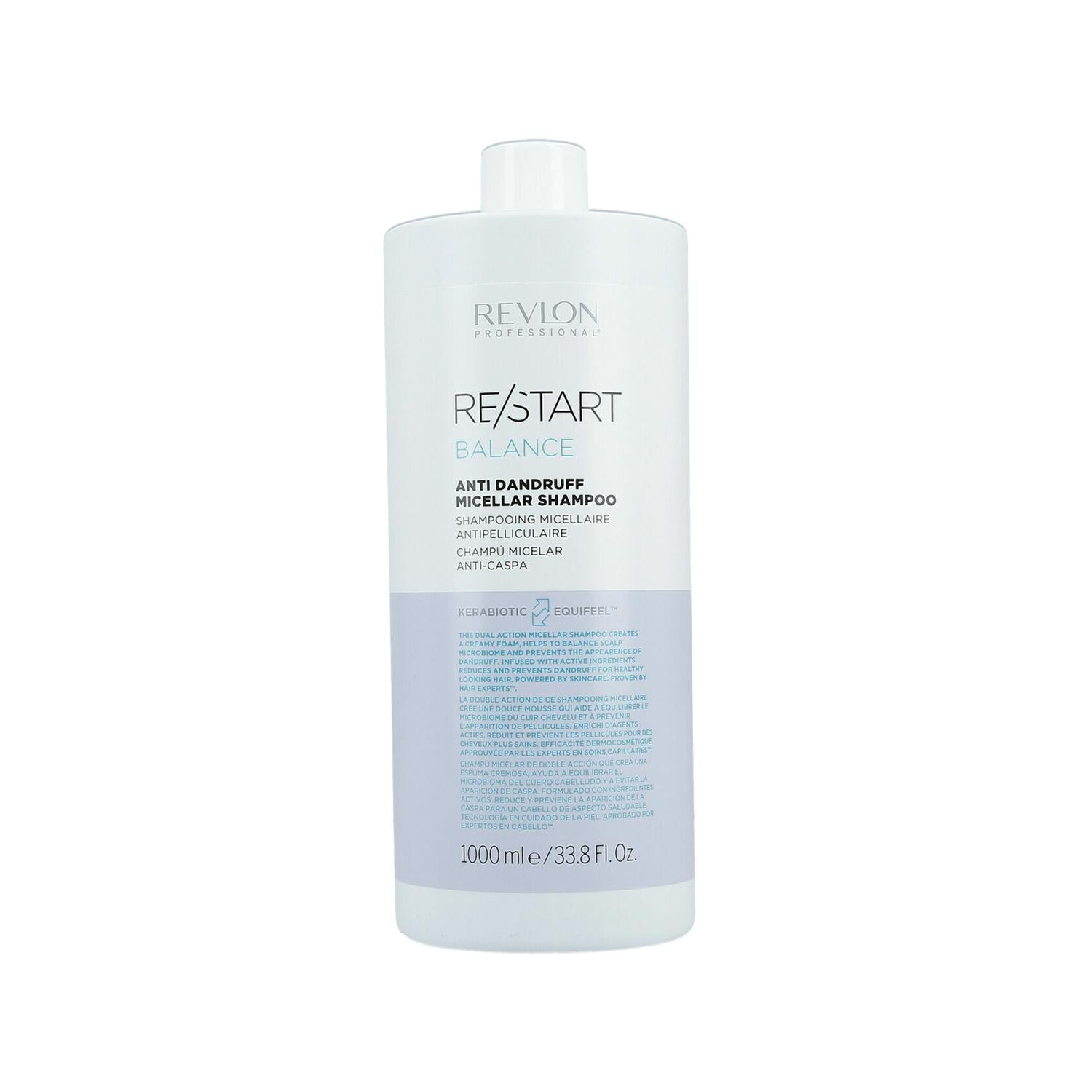 Revlon Restart Balance Anti-Dandruff Micellar Shampoo - 1000ml - Gentle Cleanse, Itch Relief, Flaky Scalp Solution