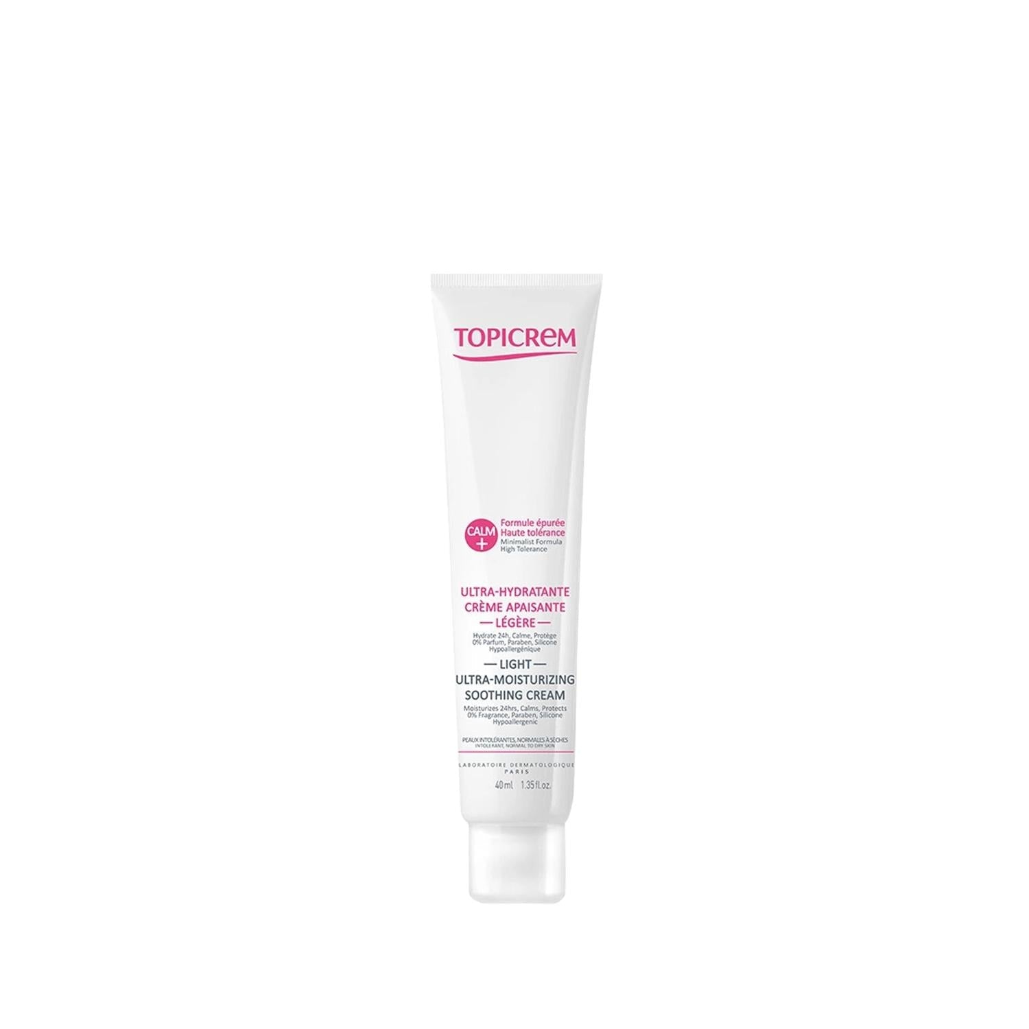 Topicrem Calm+ Ultra Moisturizing Soothing Cream: Lightweight Relief for Sensitive Skin | Dermatologically Tested, Hydrating, Calming - 40ml