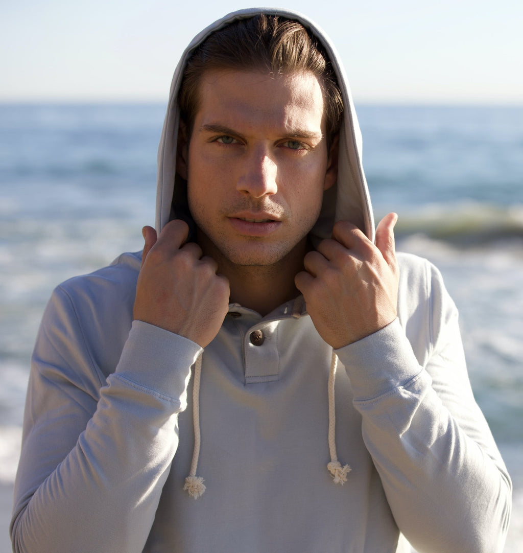 Spun Bamboo Men's Henley Style Bamboo Viscose Fleece Hoodie — lifestyle context