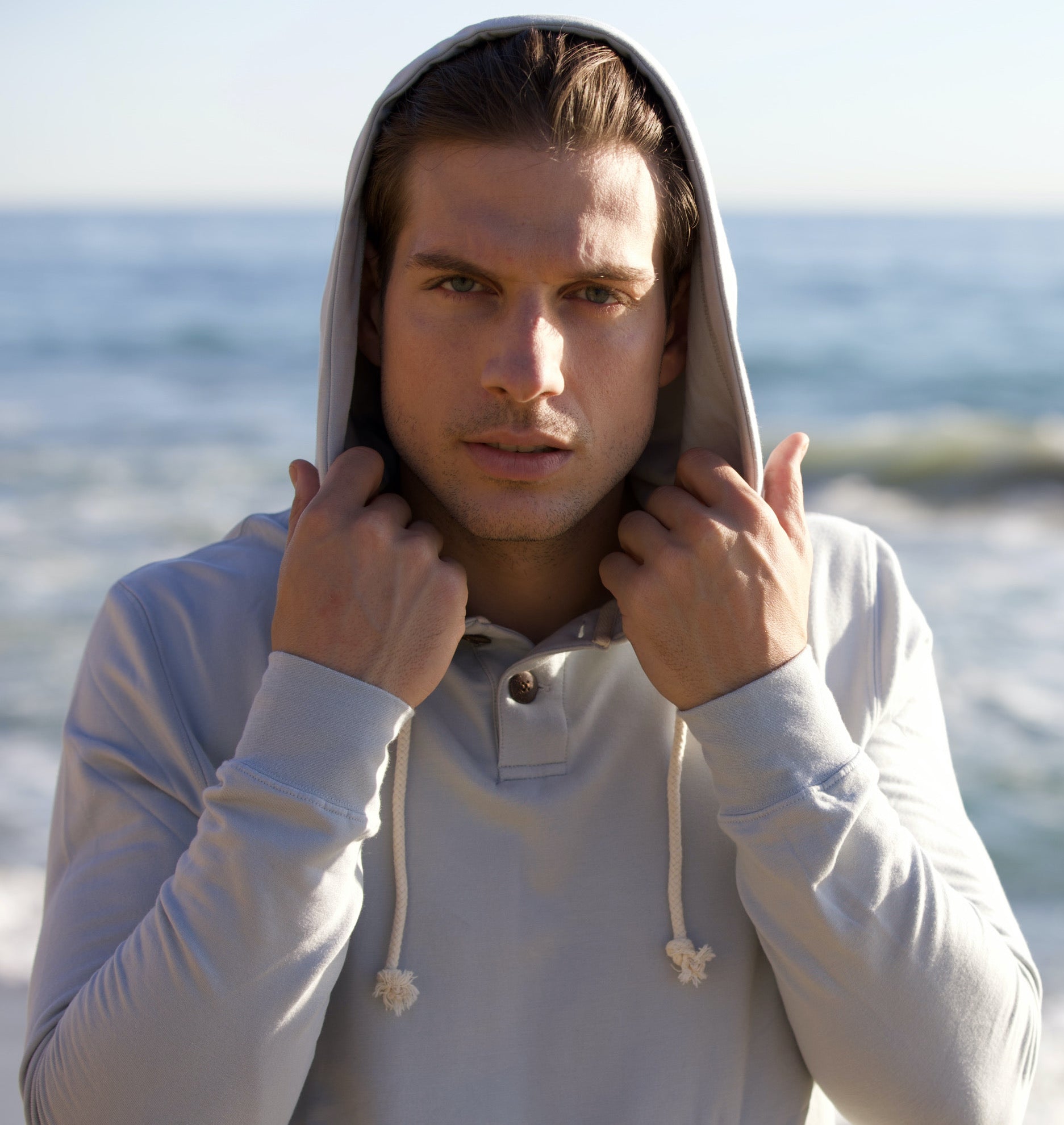 Spun Bamboo Men's Henley Style Bamboo Viscose Fleece Hoodie — lifestyle context