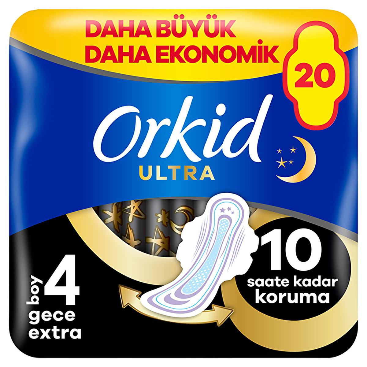 Orkid Ultra Gece Ekstra Overnight Hygienic Pads for Women - Extra Absorbency, 20 Count