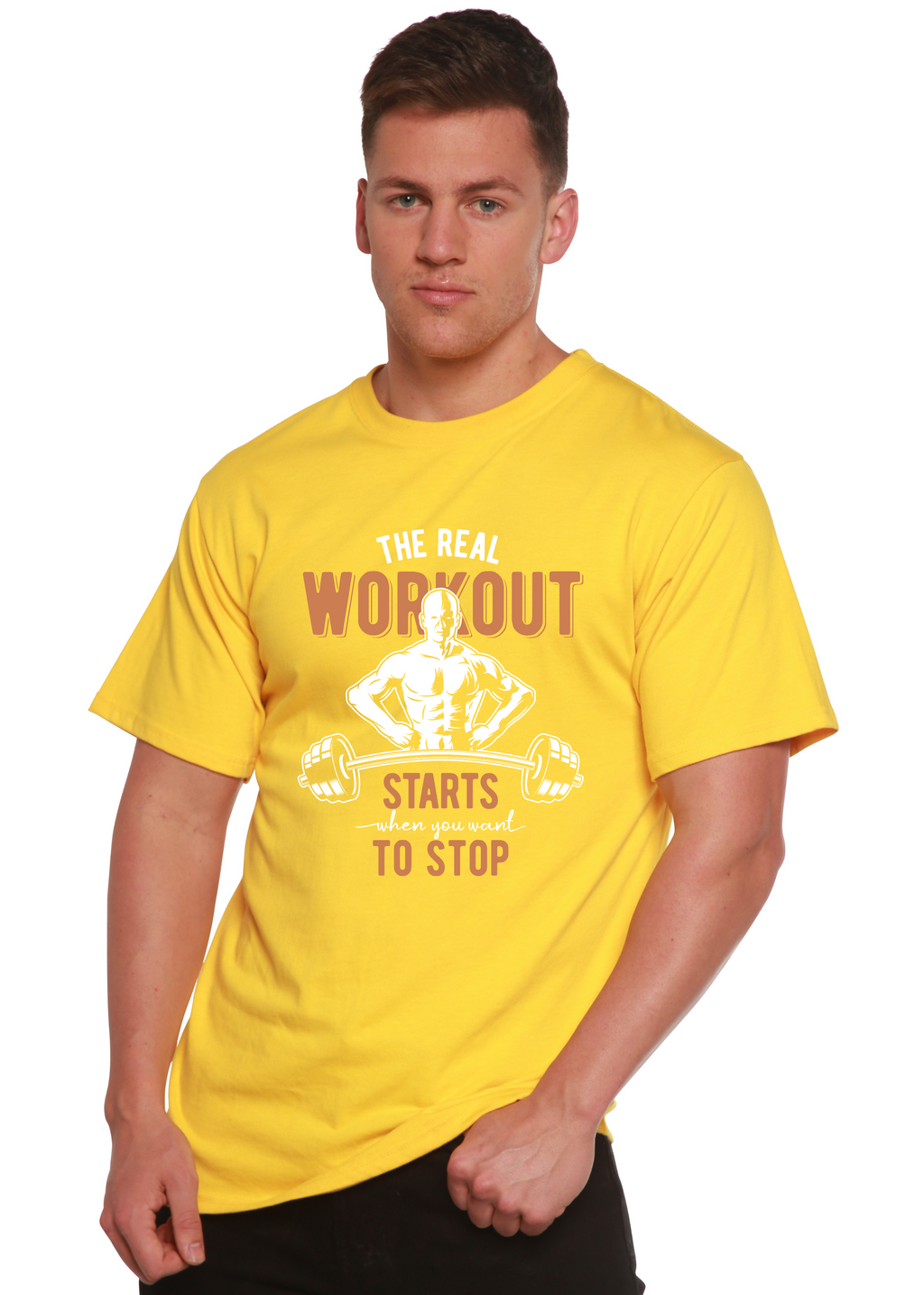 Spun Bamboo The Real Workout Men's Bamboo Viscose/Organic Cotton Short Sleeve Graphic T-Shirt — size reference