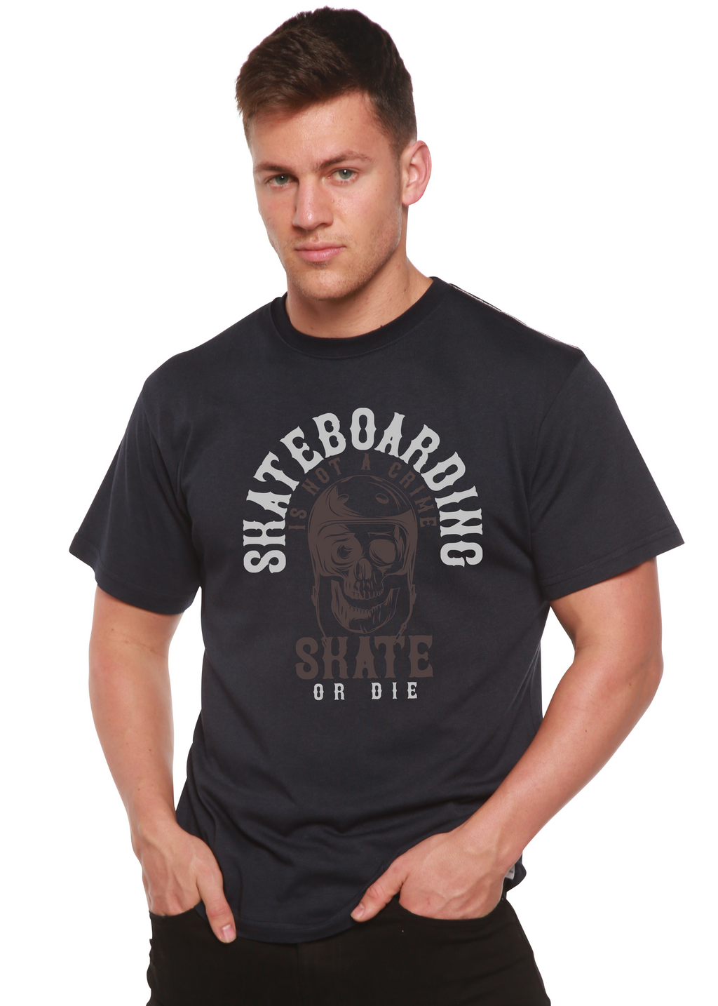 Spun Bamboo Skate Boarding Men's Bamboo Viscose/Organic Cotton Short Sleeve Graphic T-Shirt — size reference