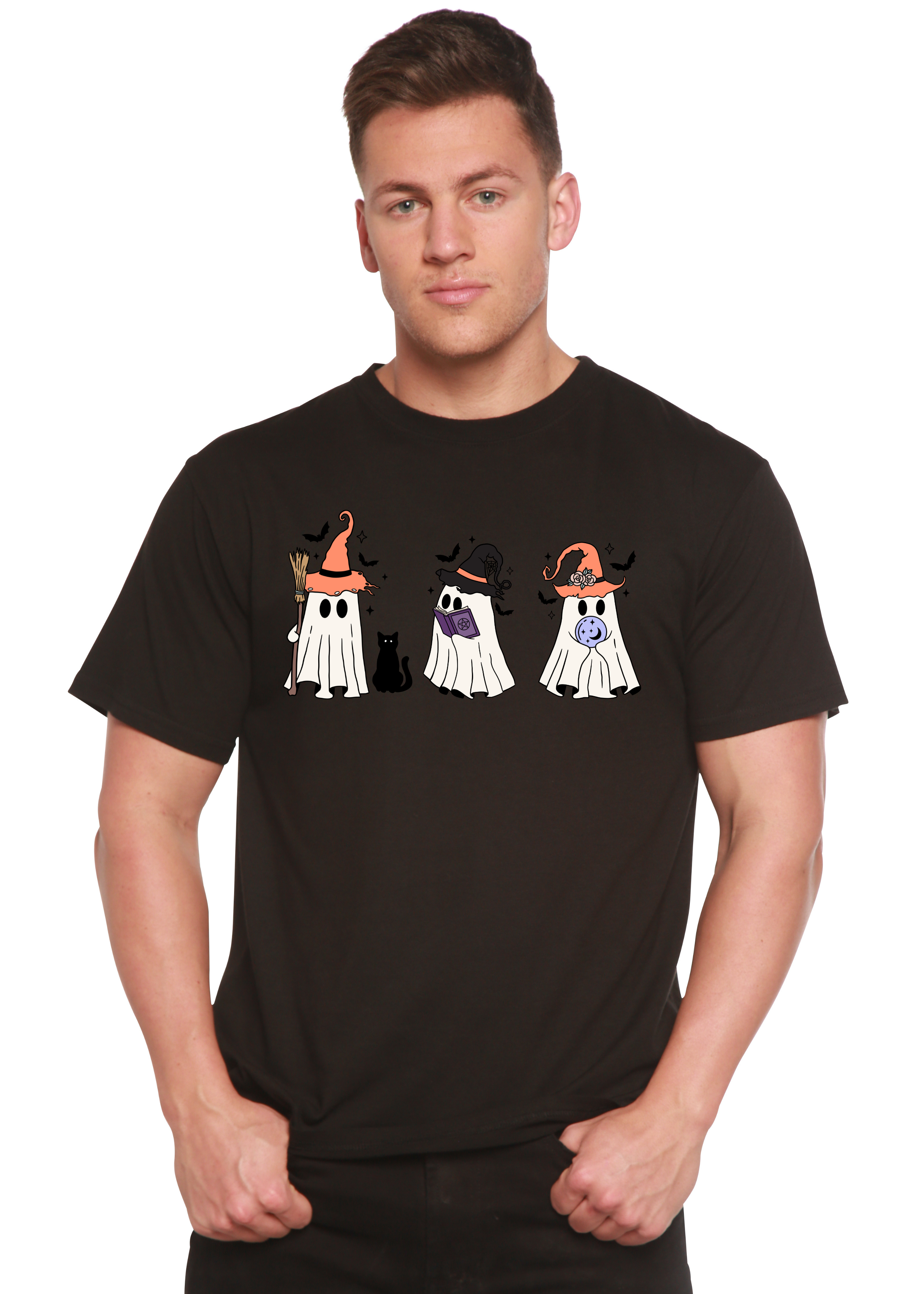 Spun Bamboo Halloween Boo Men's Bamboo Viscose/Organic Cotton Short Sleeve Graphic T-Shirt — lifestyle context