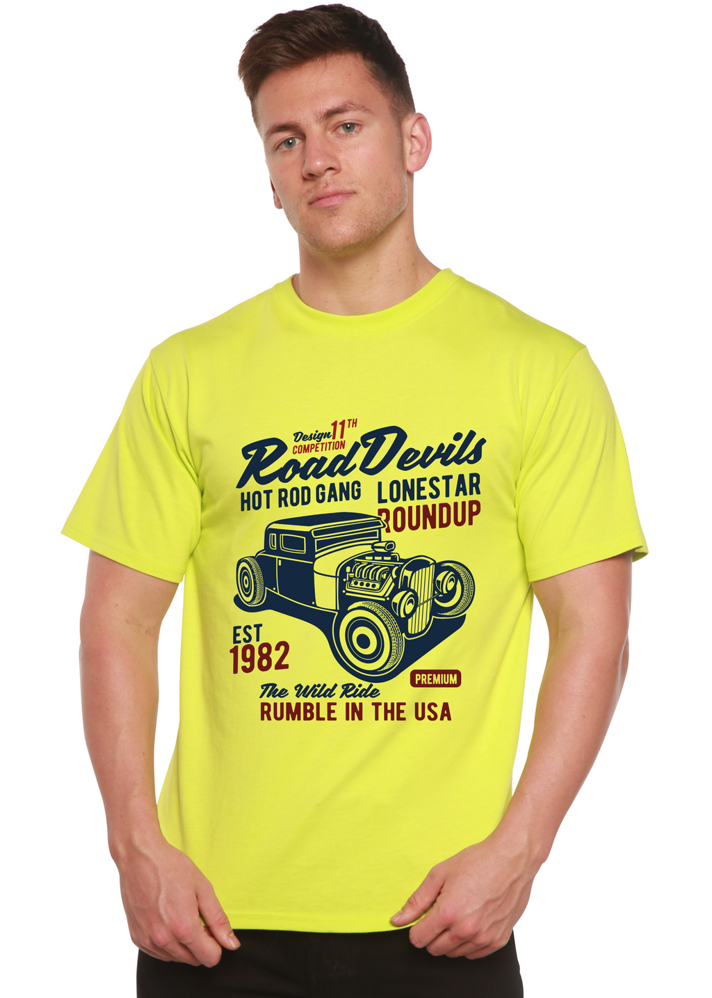 Spun Bamboo Road Devils Spun Bamboo® Men's Bamboo Viscose/Organic Cotton Short Sleeve Graphic T-Shirt — in-use photo