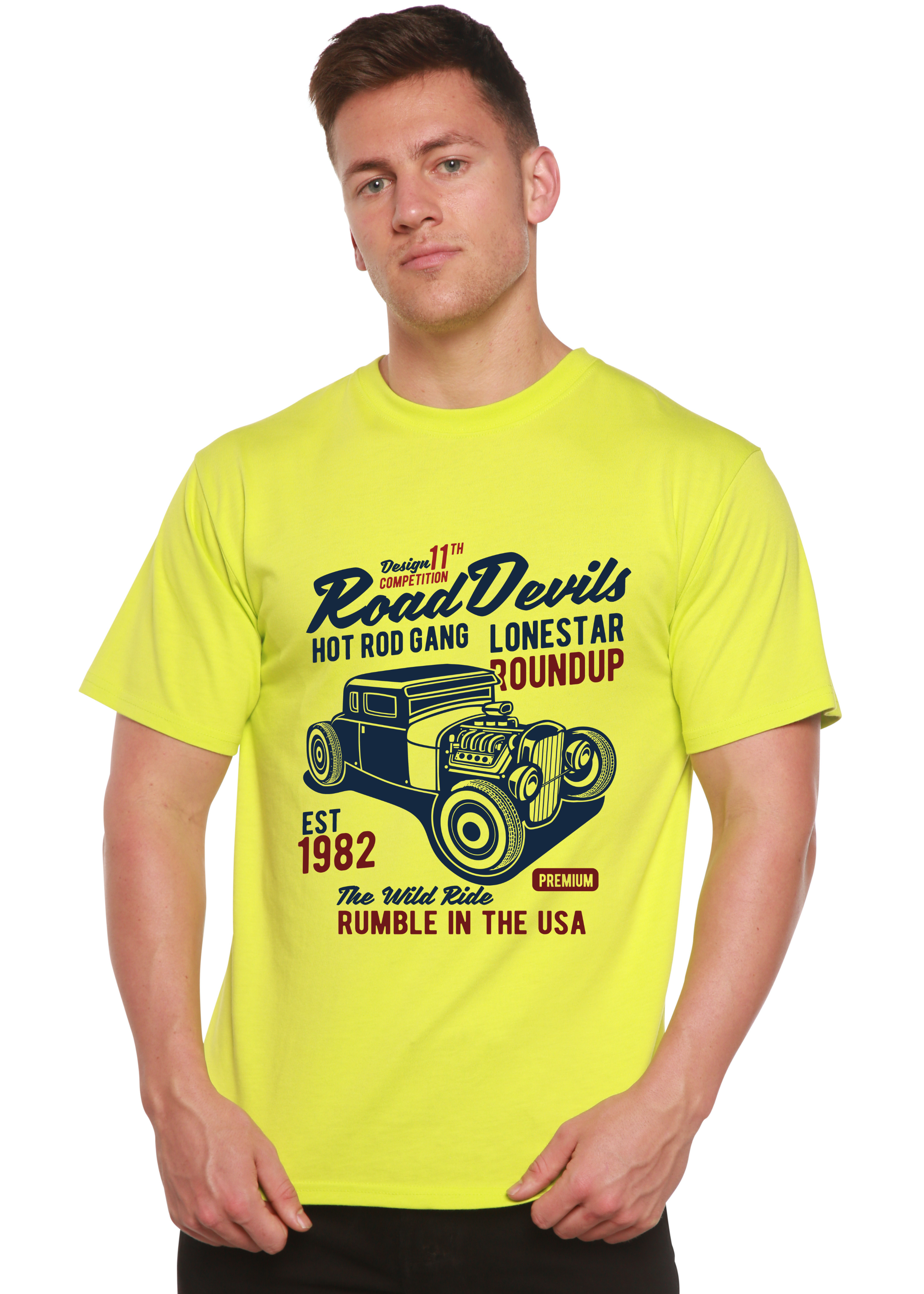 Spun Bamboo Road Devils Spun Bamboo® Men's Bamboo Viscose/Organic Cotton Short Sleeve Graphic T-Shirt — in-use photo