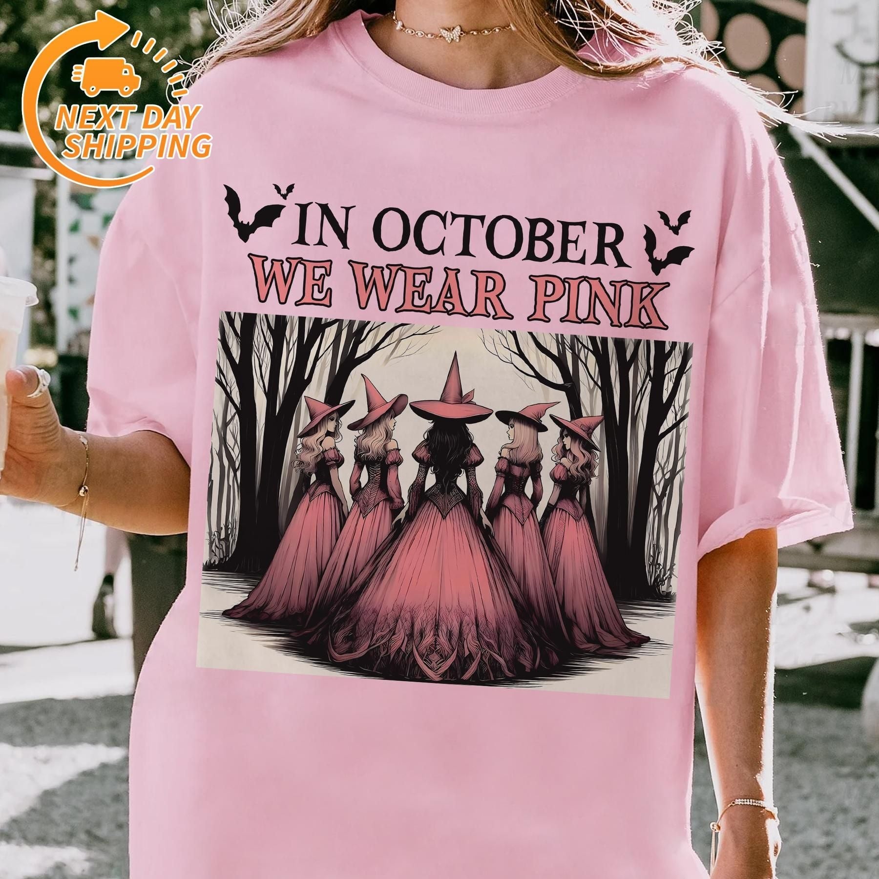 Pasimax "In October We Wear Pink" Horror T-Shirt — in-use photo