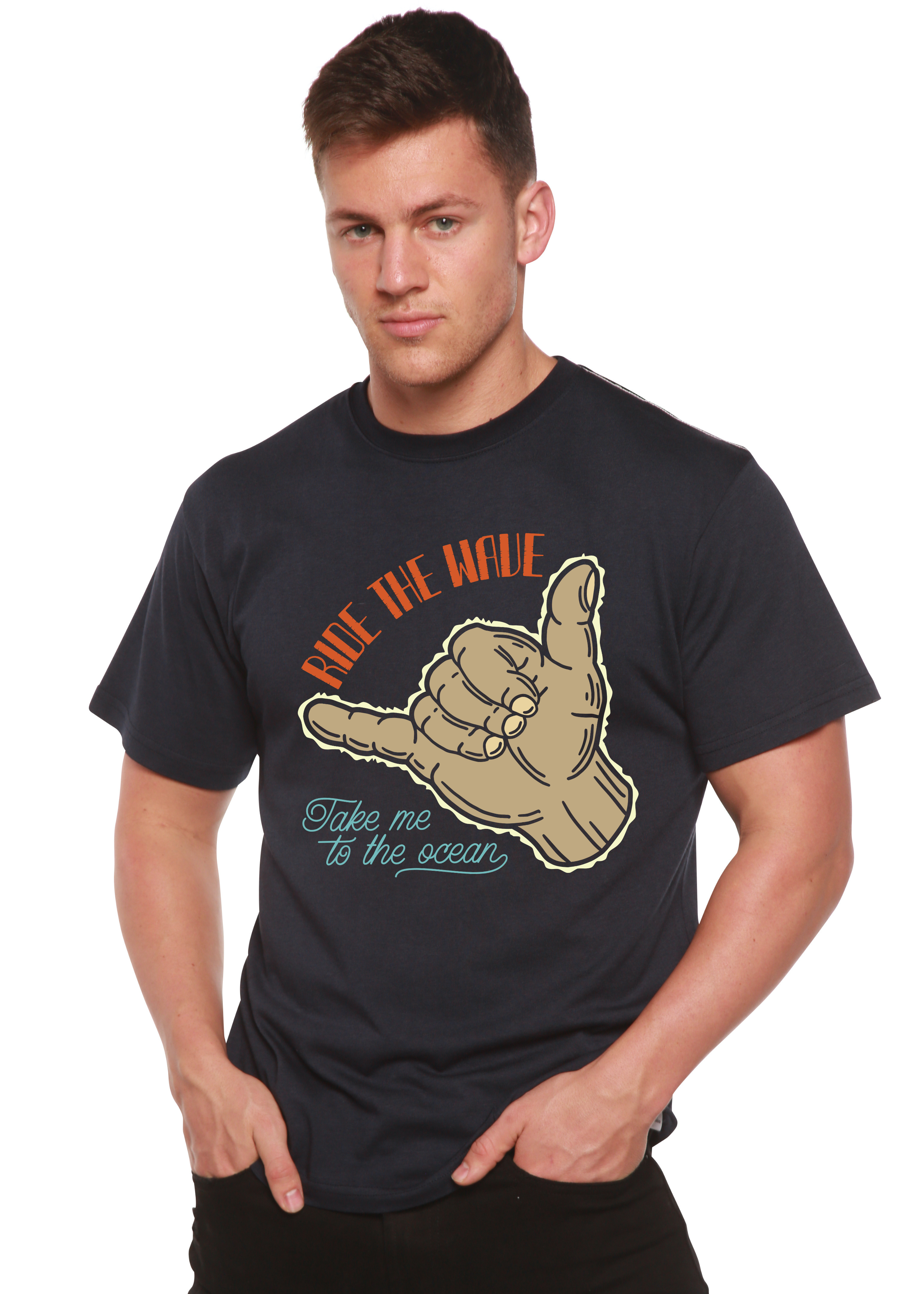 Spun Bamboo Ride The Wave Men's Bamboo Viscose/Organic Cotton Short Sleeve Graphic T-Shirt — side view