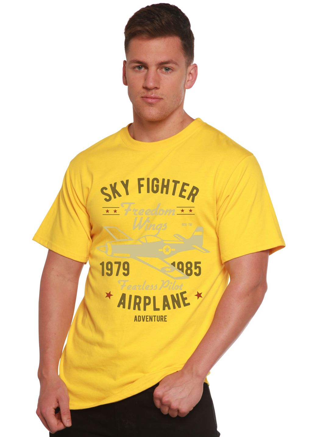 Spun Bamboo Sky Fighter Spun Bamboo® Men's Bamboo Viscose/Organic Cotton Short Sleeve Graphic T-Shirt — size reference