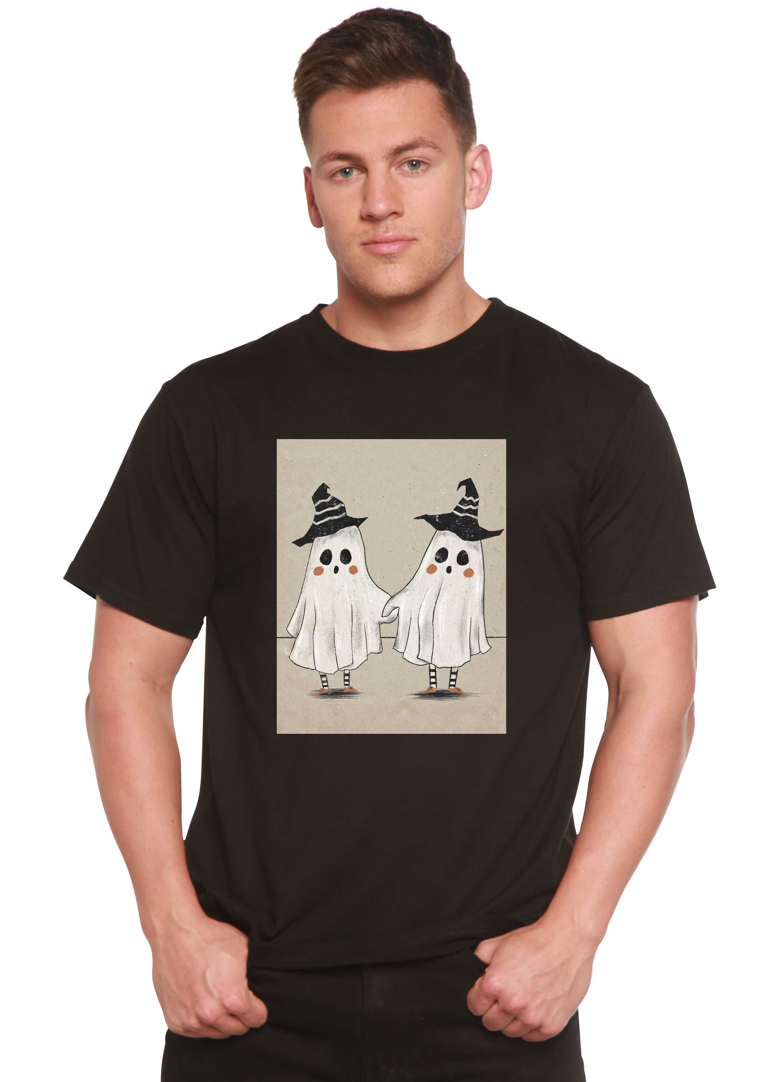 Spun Bamboo Cute Ghost Men's Bamboo Viscose/Organic Cotton Short Sleeve Graphic T-Shirt — size reference