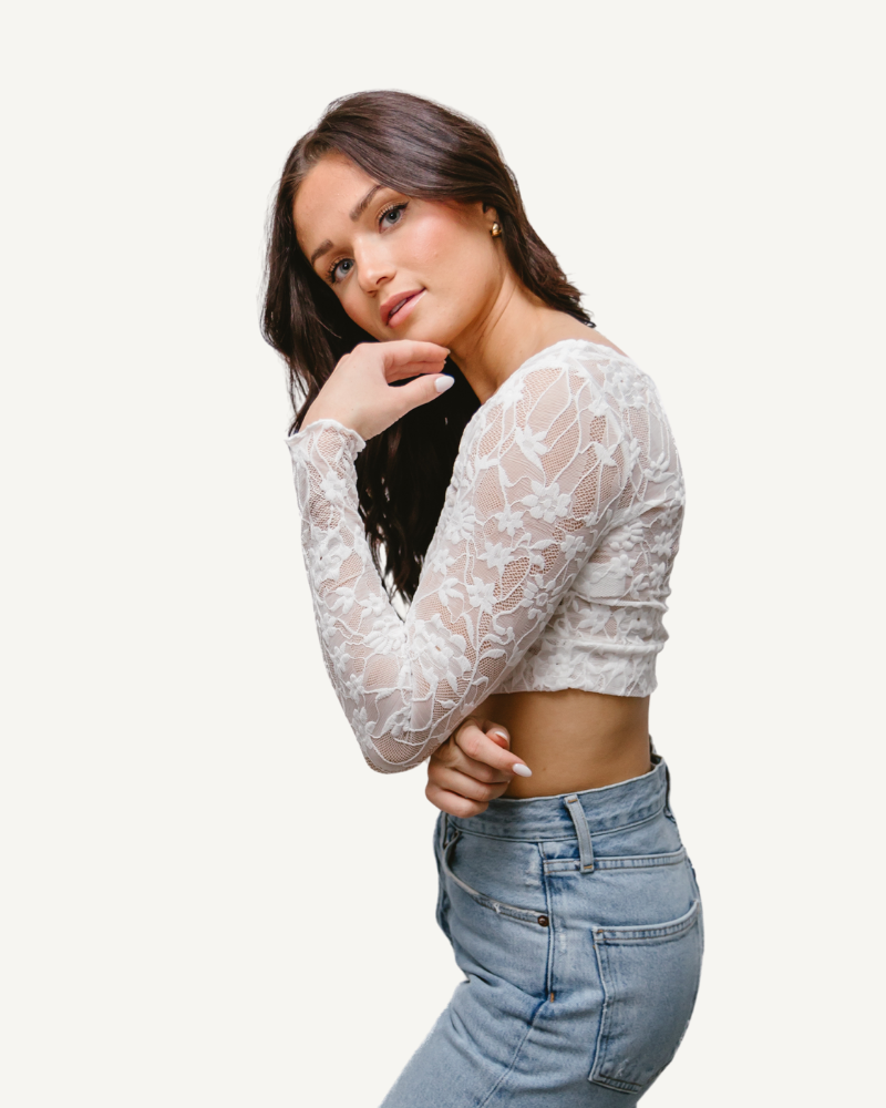 HALFTEE Layering Fashions Full Lace Long-Sleeved Halftee — lifestyle worn / used context