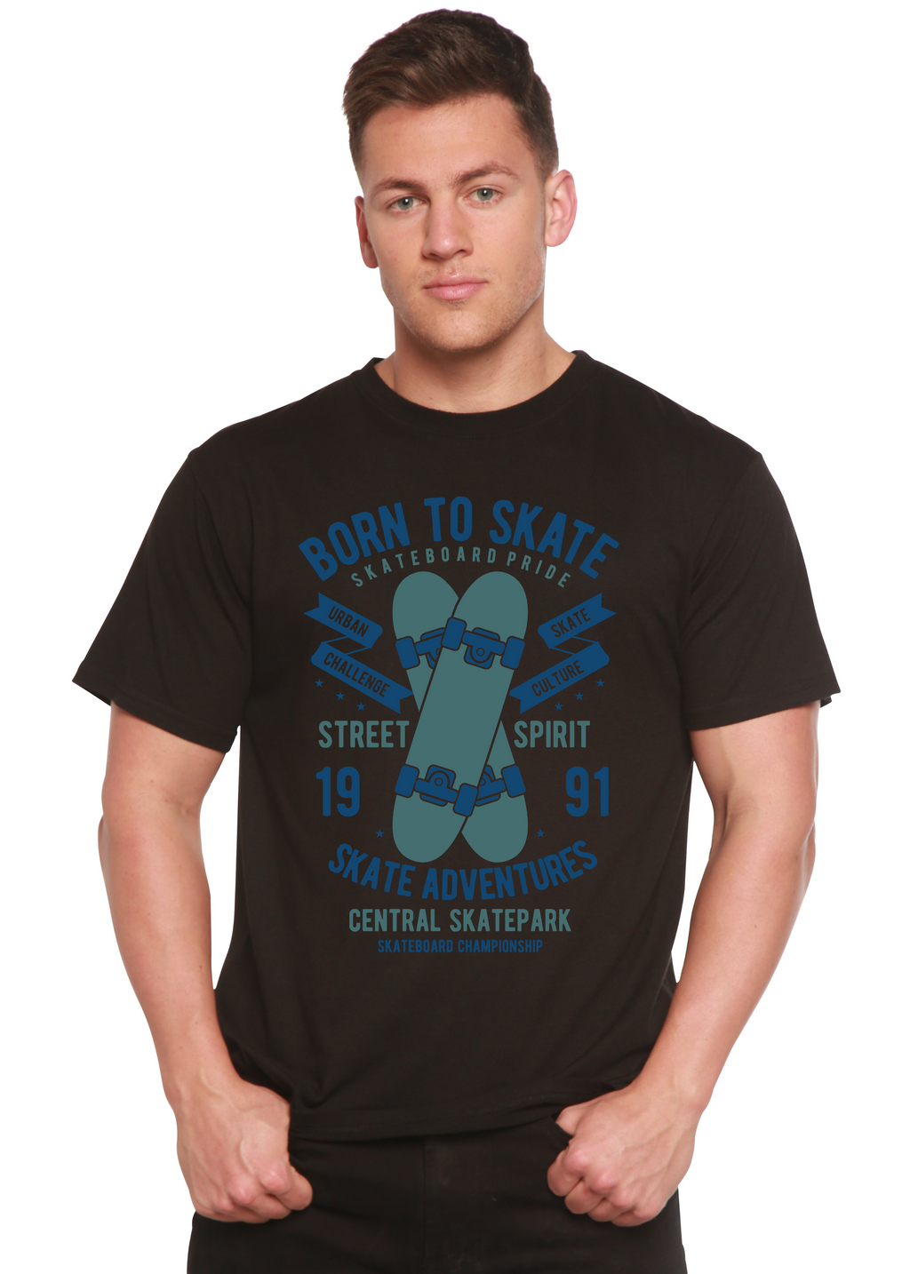 Spun Bamboo Born To Skate Men's Bamboo Viscose/Organic Cotton Short Sleeve Graphic T-Shirt — color detail