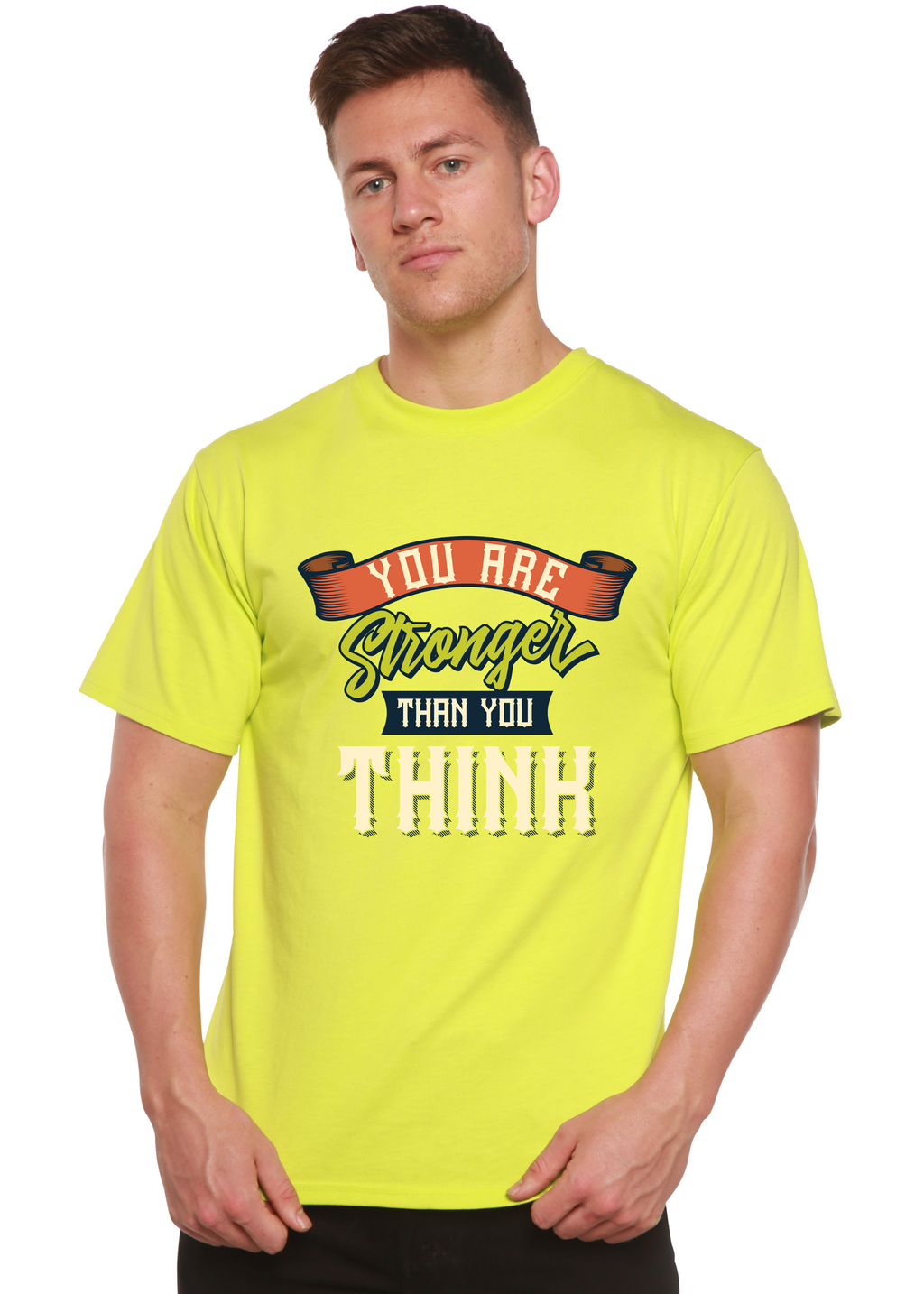 Spun Bamboo You Are Stronger Than You Think Men's Bamboo Viscose/Organic Cotton Short Sleeve Graphic T-Shirt — size reference