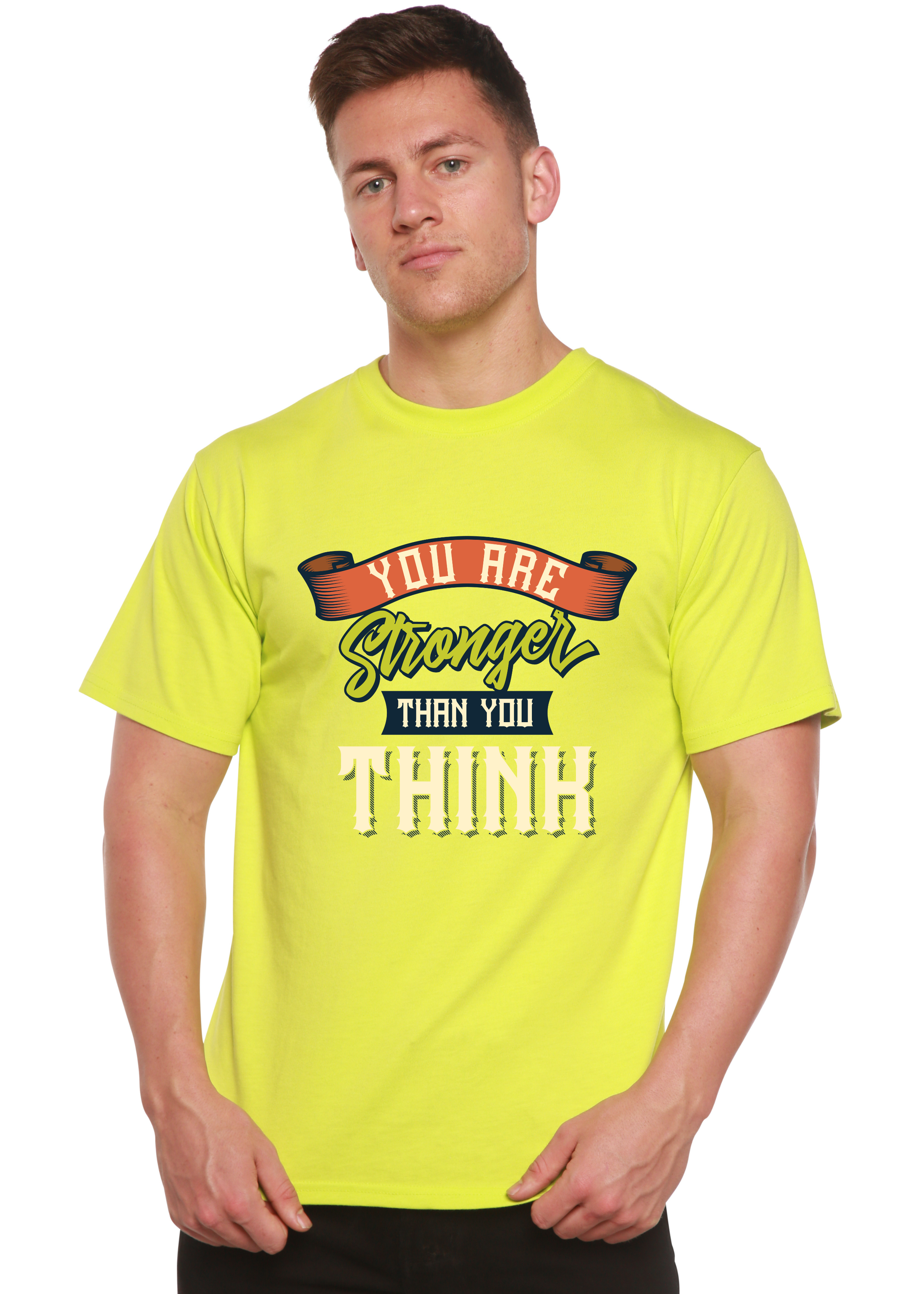 Spun Bamboo You Are Stronger Than You Think Men's Bamboo Viscose/Organic Cotton Short Sleeve Graphic T-Shirt — size reference
