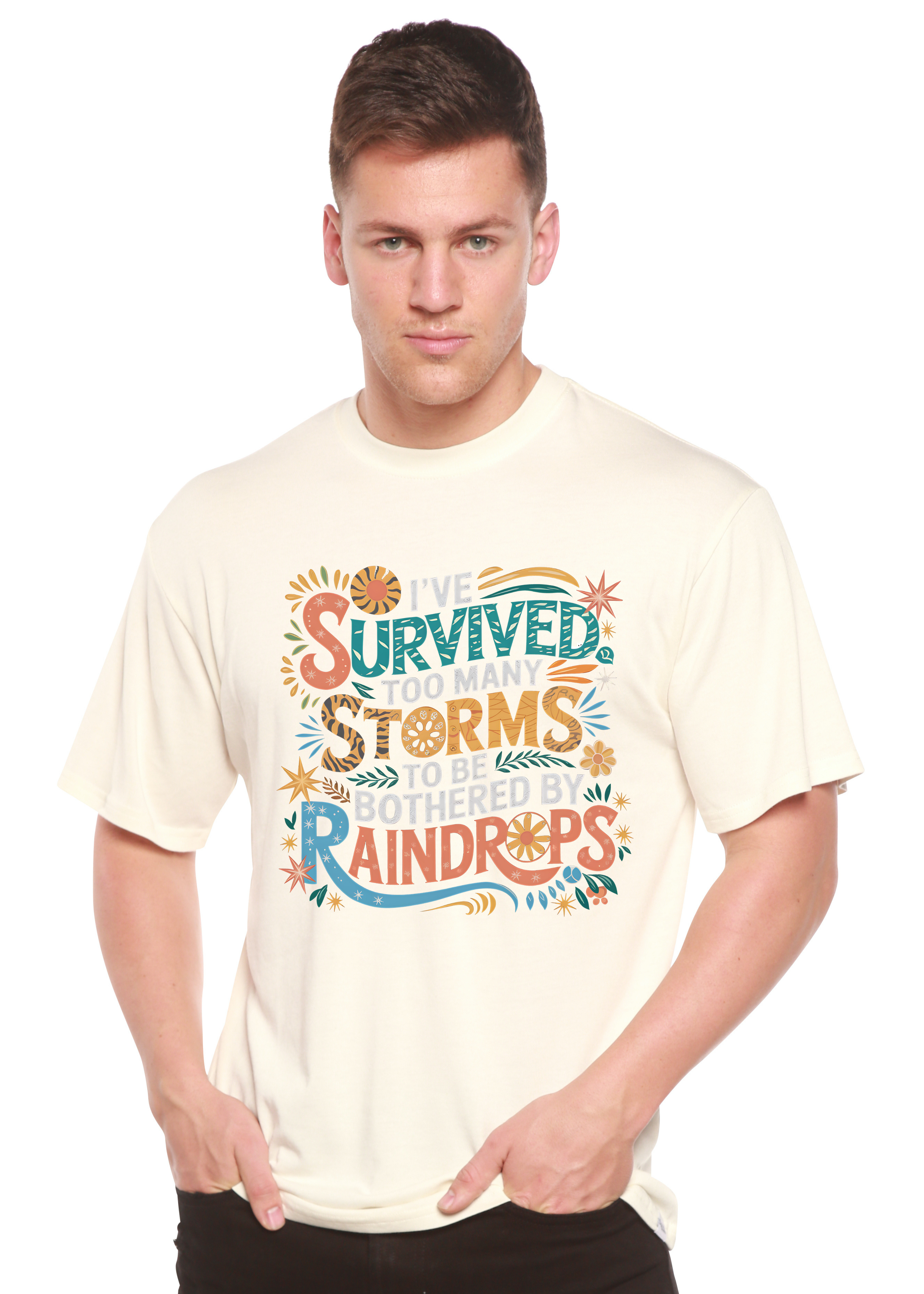 Spun Bamboo I've Survived Too Many Storms to Be Both Unisex Bamboo/Cotton Graphic T-Shirt — lifestyle context
