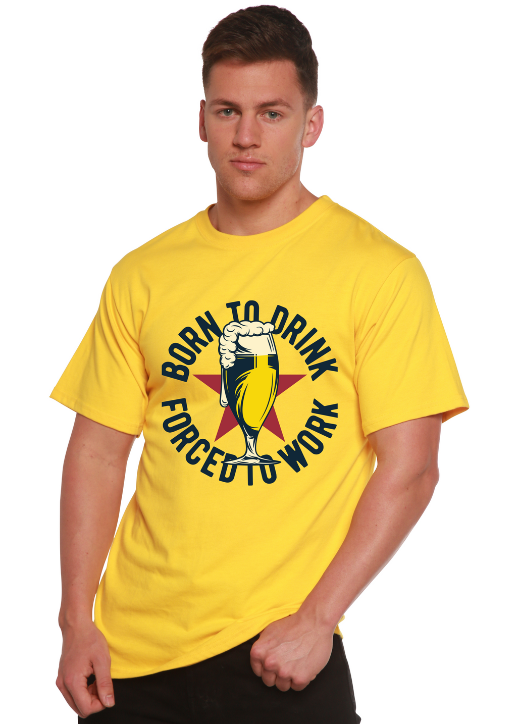 Spun Bamboo Born to Drink Men's Bamboo Viscose/Organic Cotton Short Sleeve Graphic T-Shirt — in-use photo