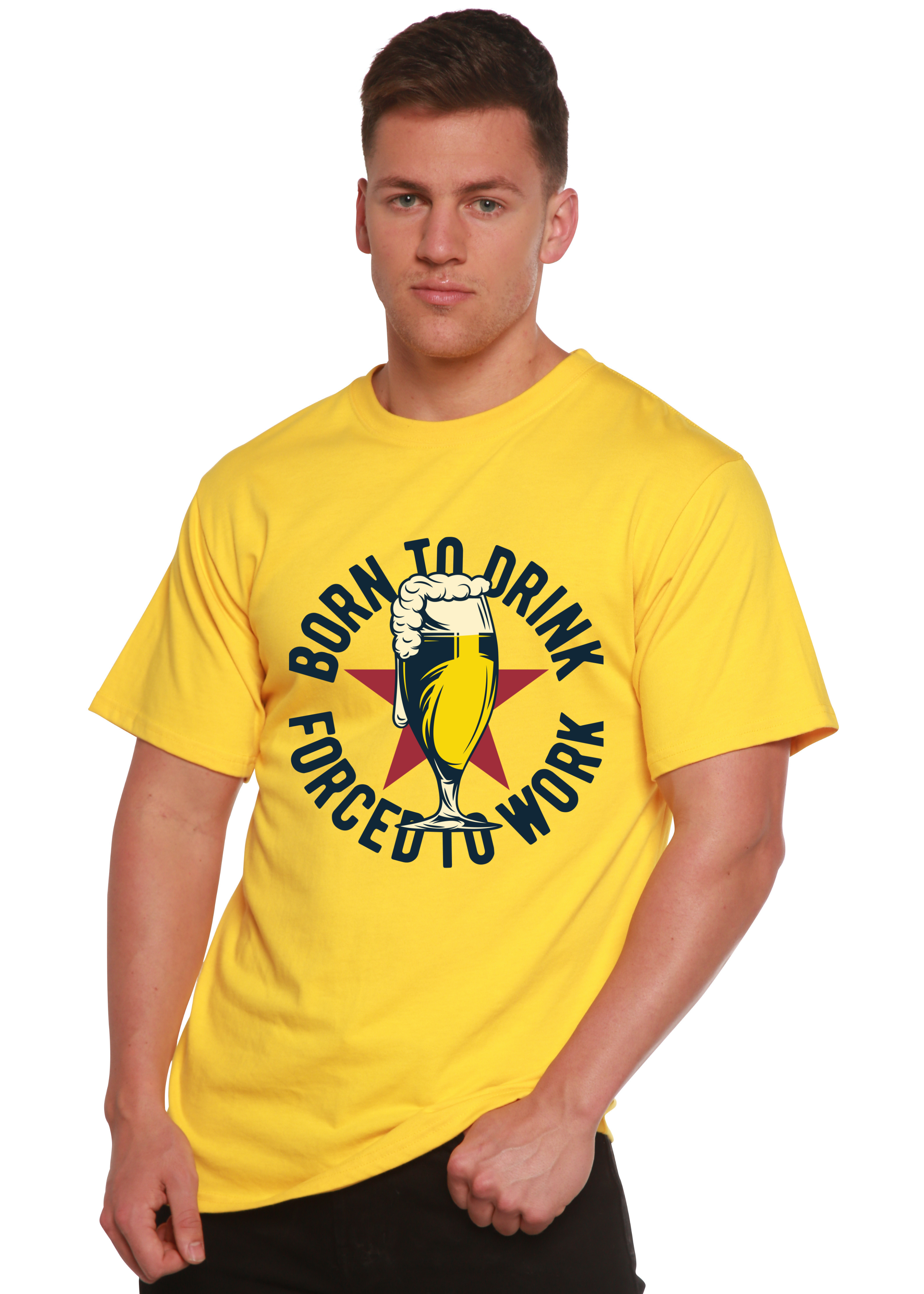 Spun Bamboo Born to Drink Men's Bamboo Viscose/Organic Cotton Short Sleeve Graphic T-Shirt — in-use photo