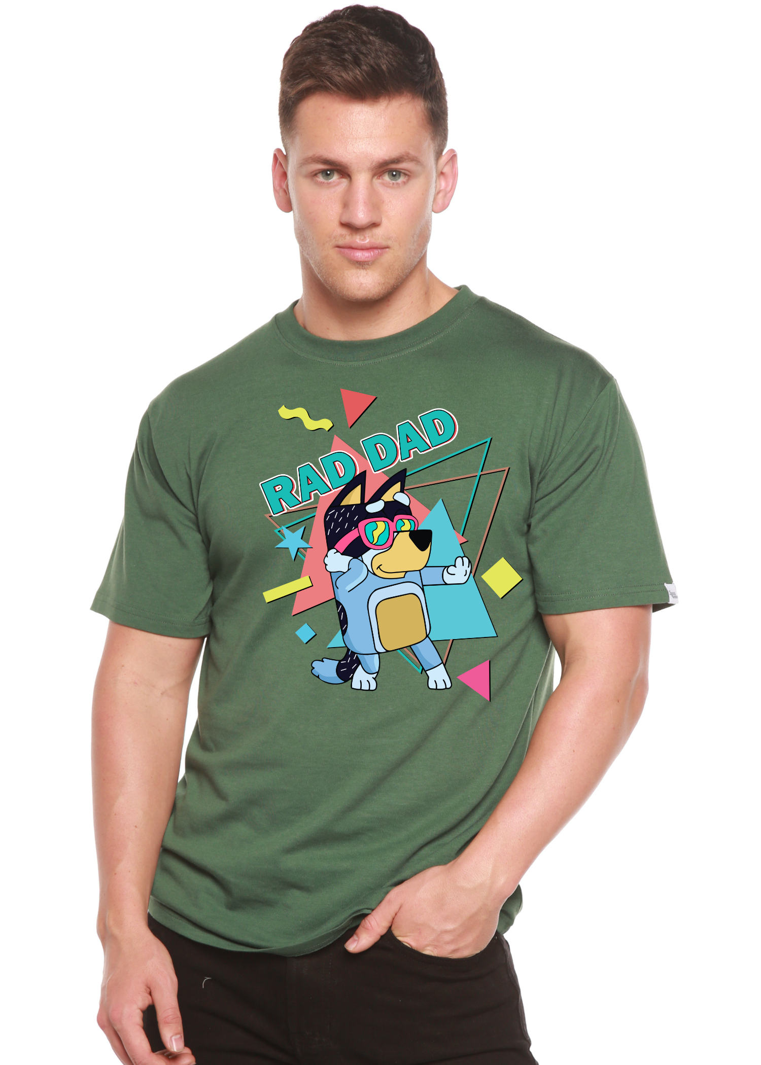 Spun Bamboo Rad Dad Bluey Men's Bamboo Short Sleeve Graphic T-Shirt — back view