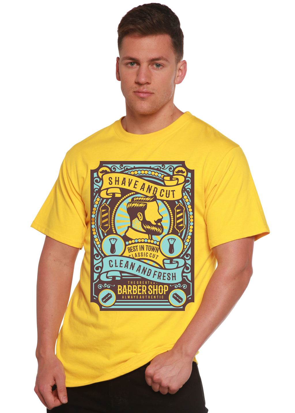 Spun Bamboo Shave and Cut Spun Bamboo® Men's Bamboo Viscose/Organic Cotton Short Sleeve Graphic T-Shirt — detail close-up