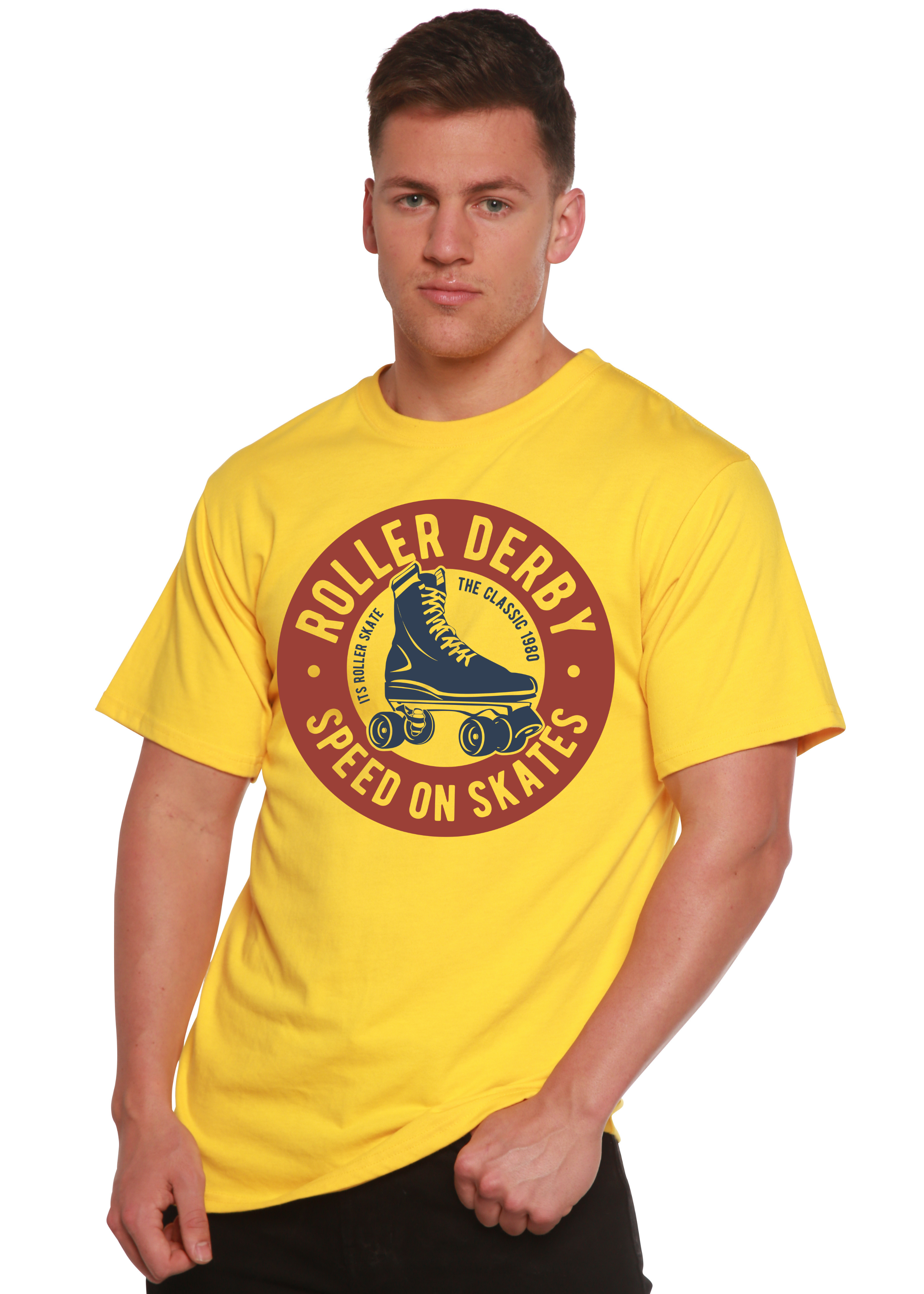 Spun Bamboo Roller Derby Spun Bamboo® Men's Bamboo Viscose/Organic Cotton Short Sleeve Graphic T-Shirt — detail close-up