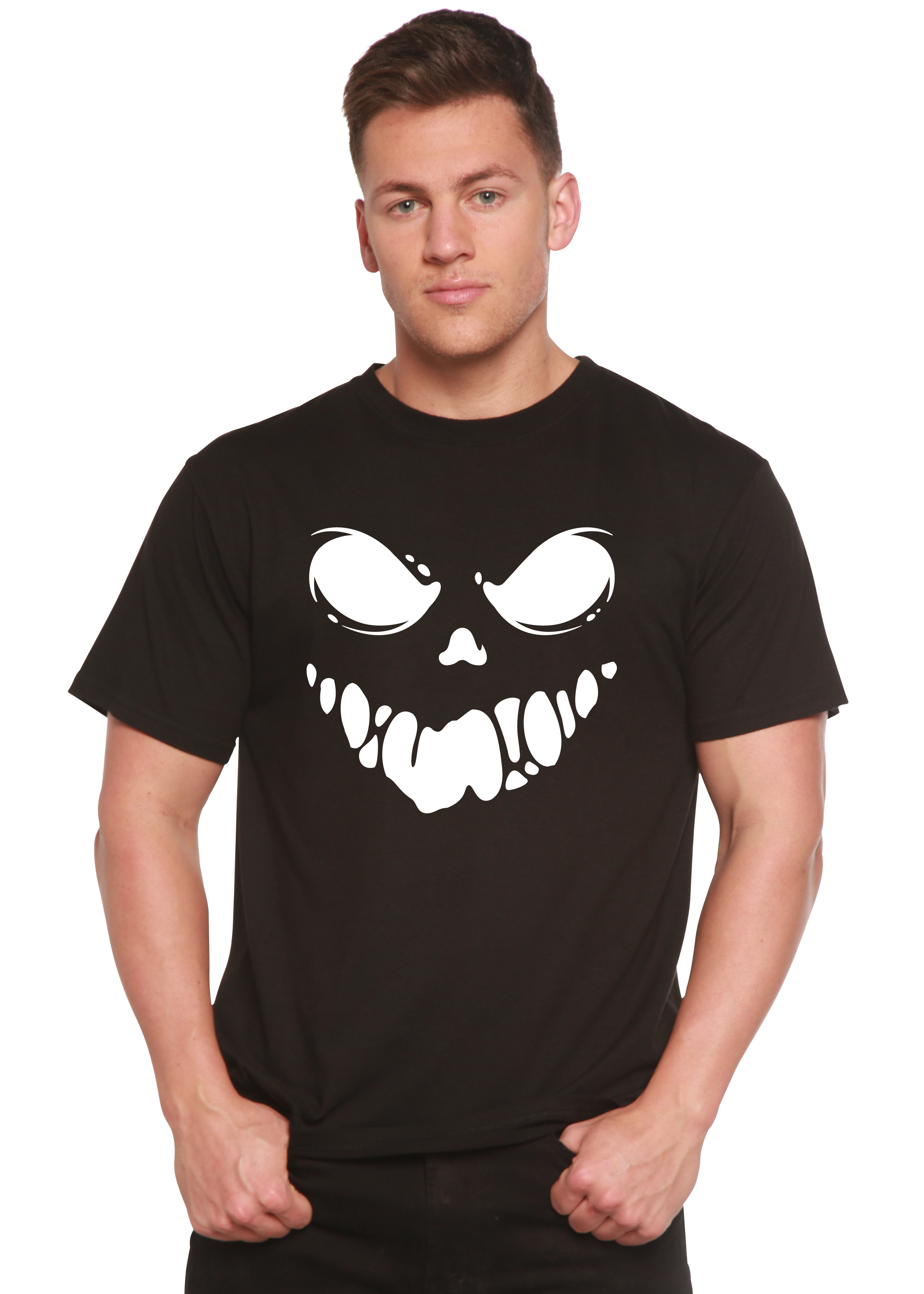 Spun Bamboo Halloween Boo Men's Bamboo Viscose/Organic Cotton Short Sleeve Graphic T-Shirt — detail close-up